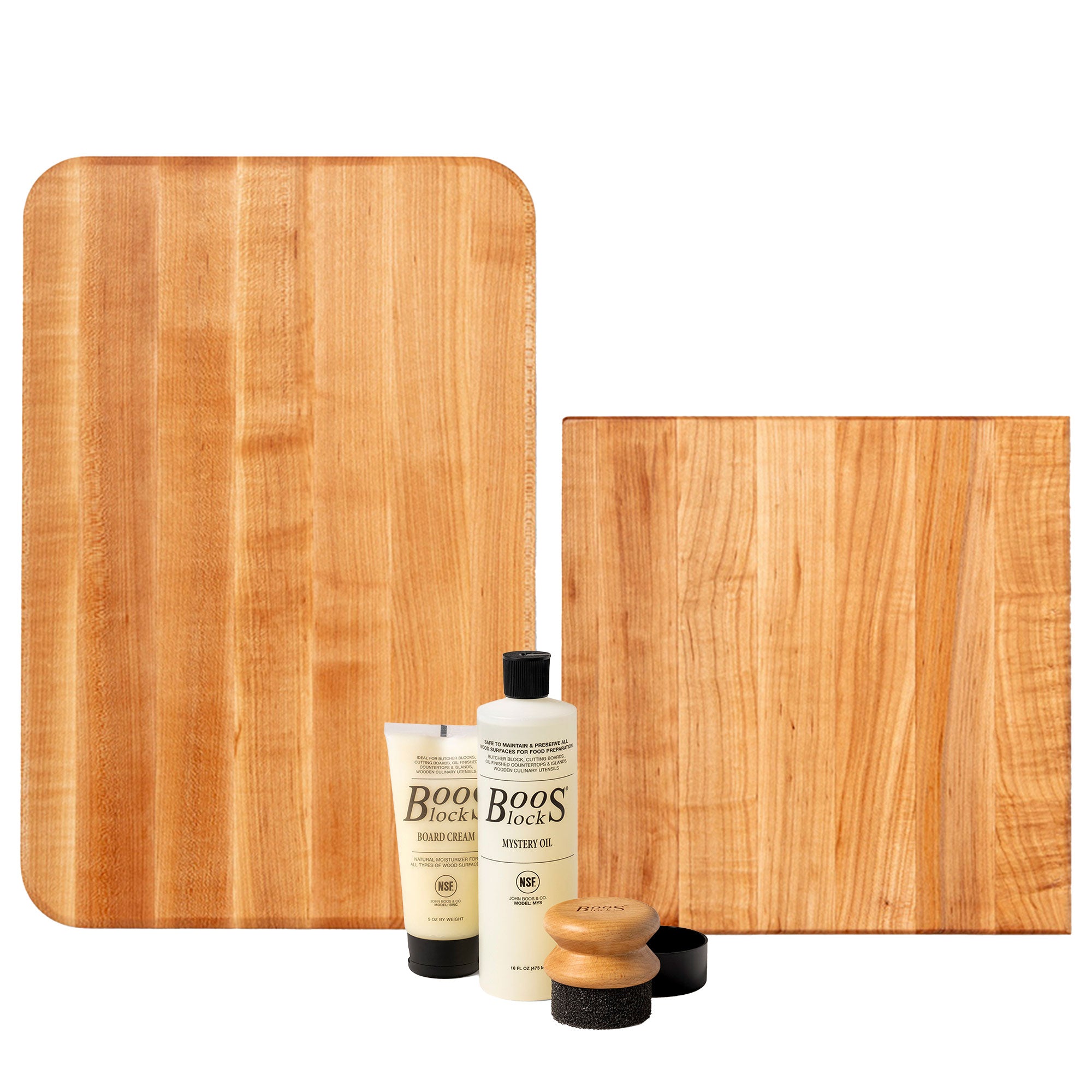 John Boos Maple 12"x12"x1.5" & 18"x12"x1.25" Cutting Boards w/3 Piece Care Set - VMInnovations