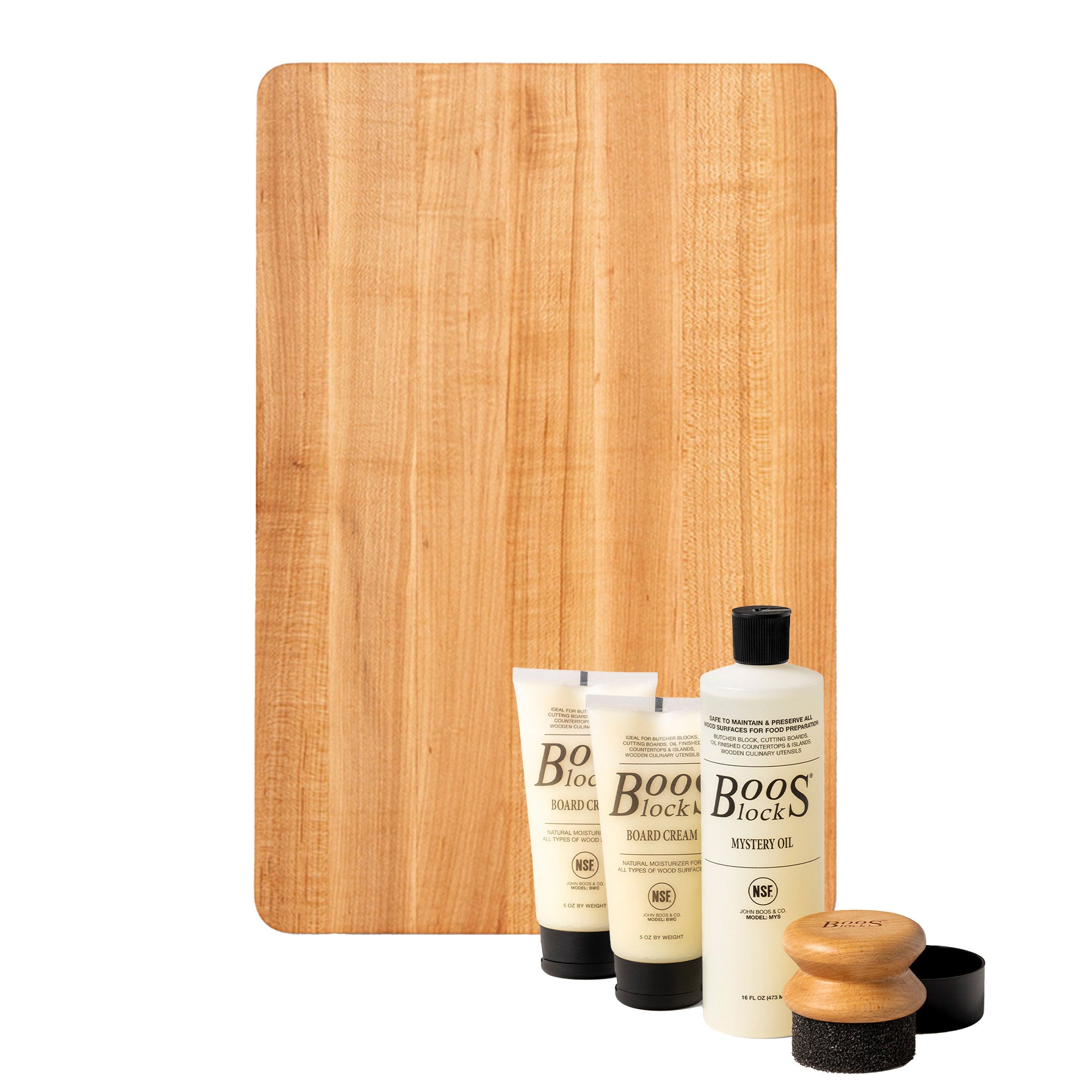 John Boos Chop N Slice Maple Cutting Board, 18"x12", 3pc Care Set & Board Cream - VMInnovations