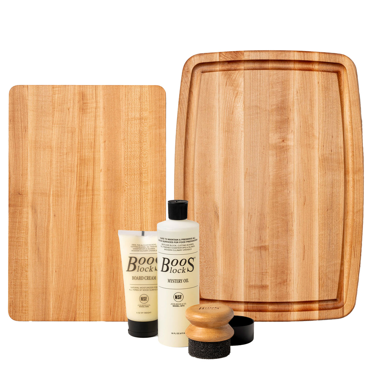 John Boos Maple 20" x 14" and 16" x 10" Carving Boards with 3 Piece Care Set