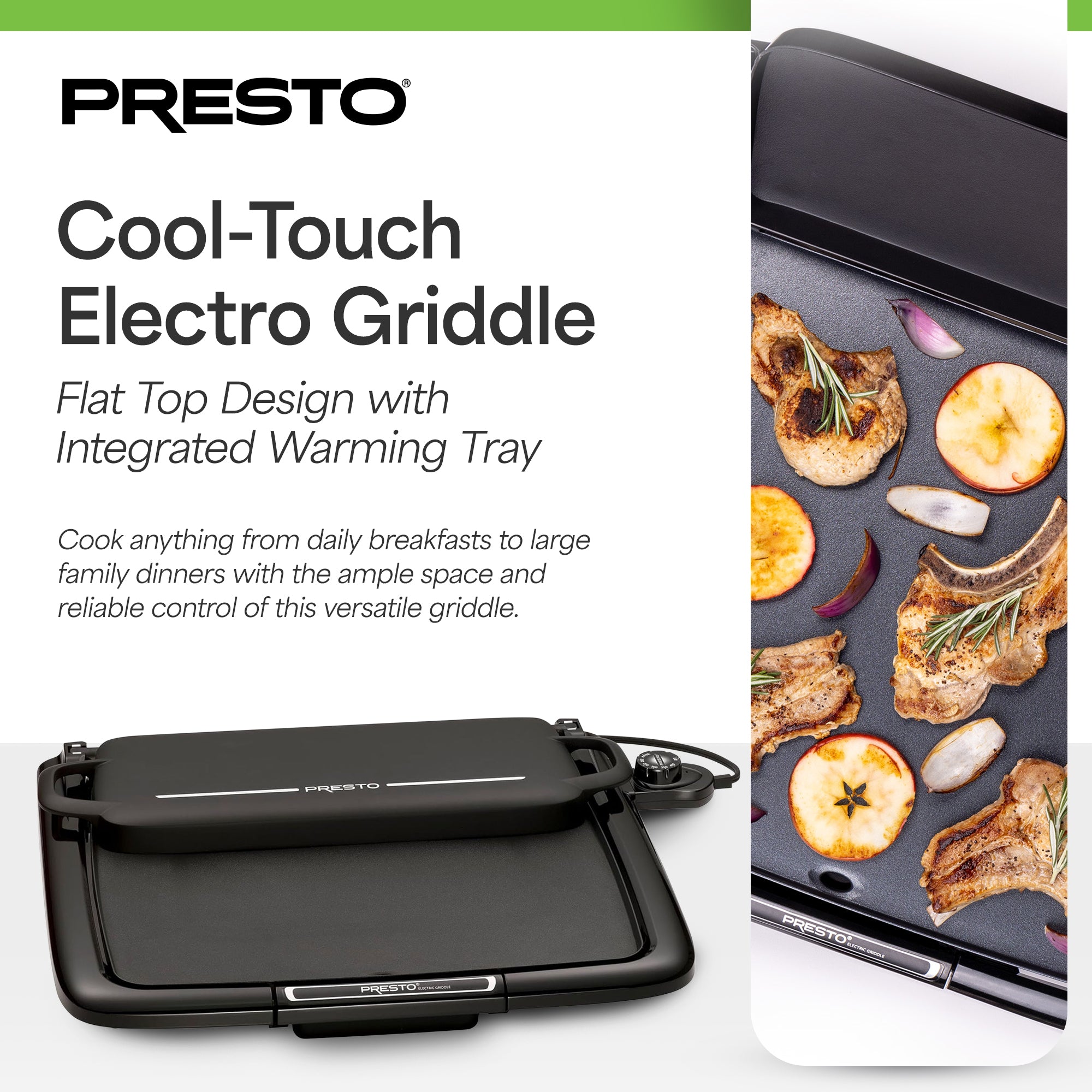 Presto XL Cool-Touch Electric Griddle w Warming Tray, Ceramic Nonstick(Open Box)