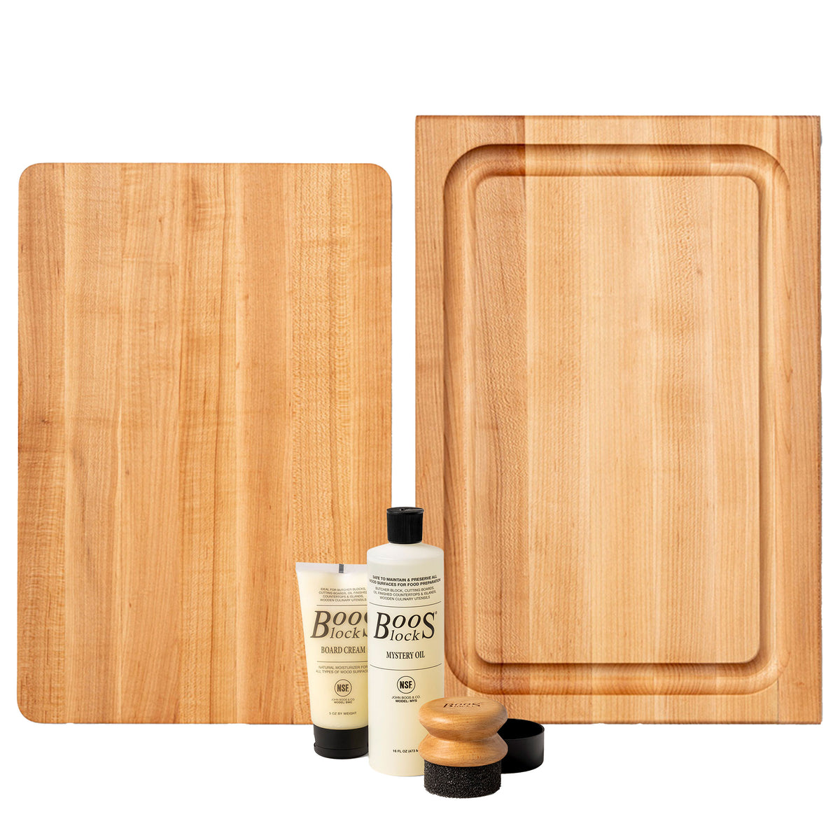 John Boos Maple 18" x 12" and 16" x 10" Carving Boards with 3 Piece Care Set