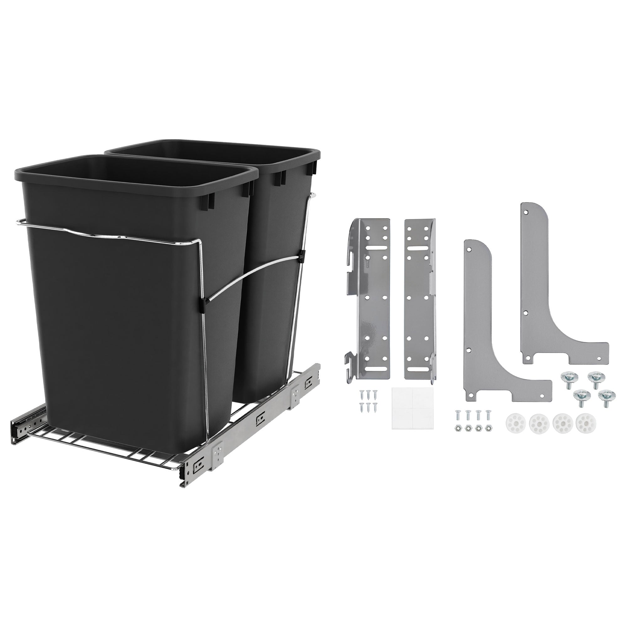 Rev-A-Shelf Double Pullout Trash Can 35 qt Black, RV-18KD-18C S & Door Mount Kit