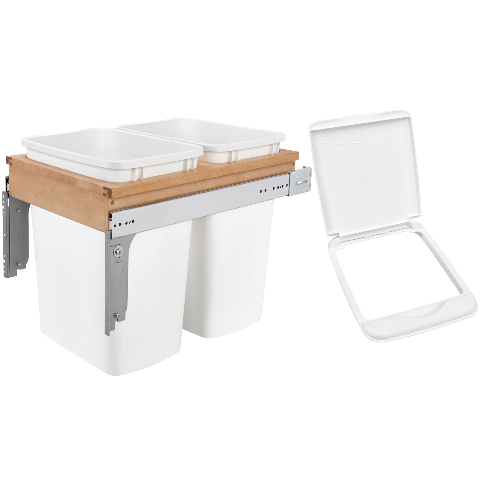 Rev-A-Shelf Double Pullout Top Mount Trash Cans & Single Lid - 35 qt., White