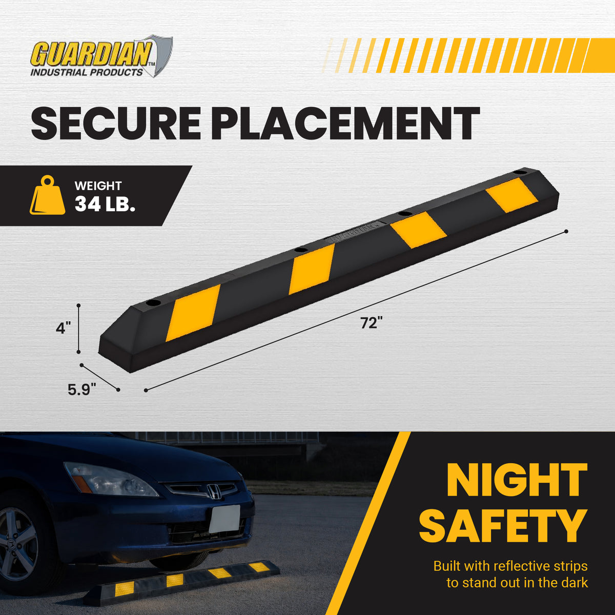 Guardian Parking Stop, 6Ft Rubber Curb with Mounting Holes, Black/Yellow, 2 Pack - VMInnovations