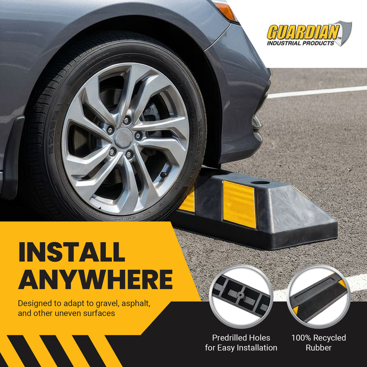 Guardian Parking Stop, 6Ft Rubber Curb with Mounting Holes, Black/Yellow, 2 Pack - VMInnovations