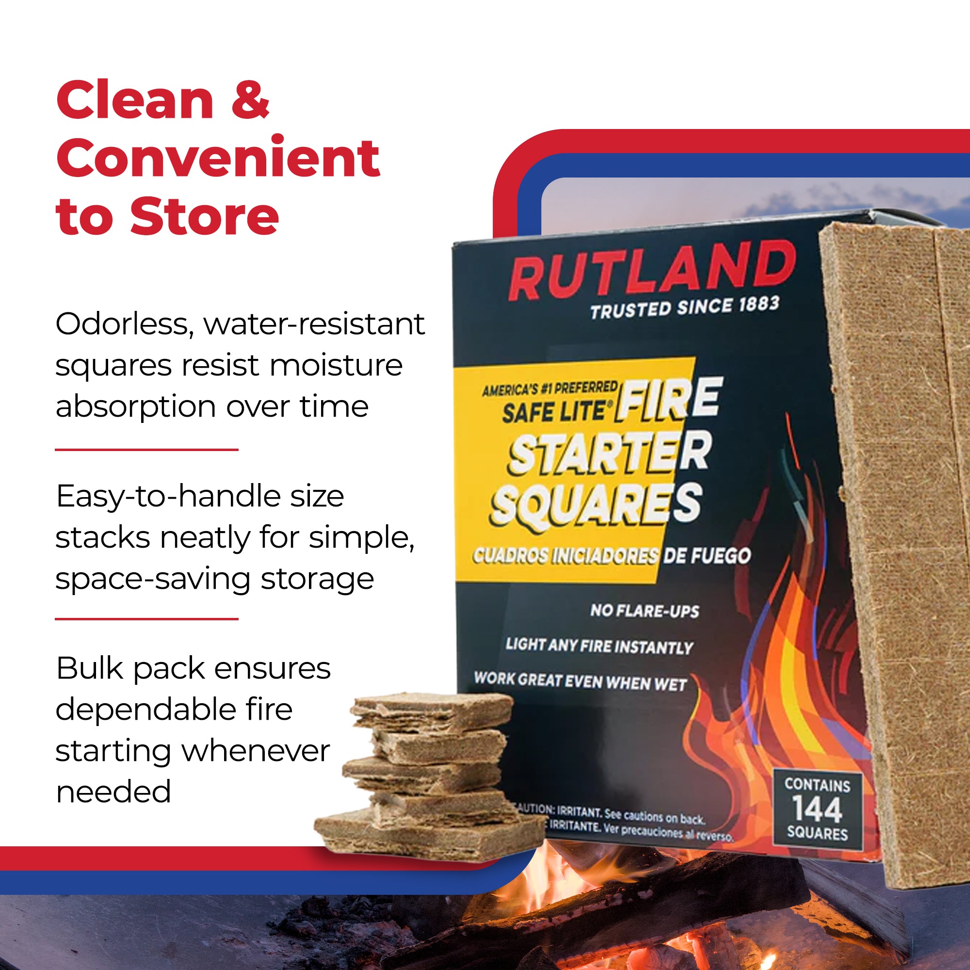 Rutland Fire Starter Squares, Heavy Charcoal Starters for Fireplace, 144 Squares - VMInnovations
