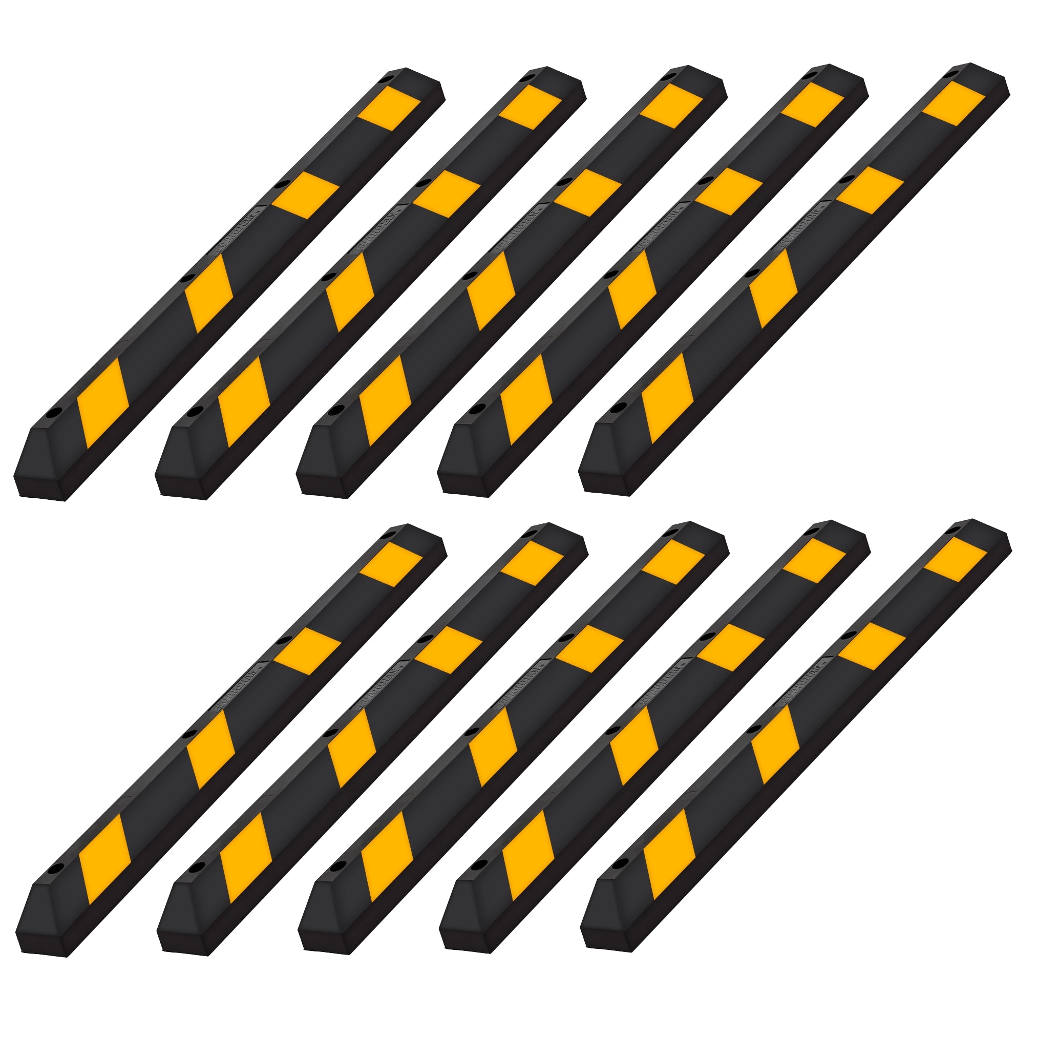 Guardian Parking Stop, 6Ft Rubber Curb w/ Mounting Holes, Black/Yellow, 10 Pack - VMInnovations
