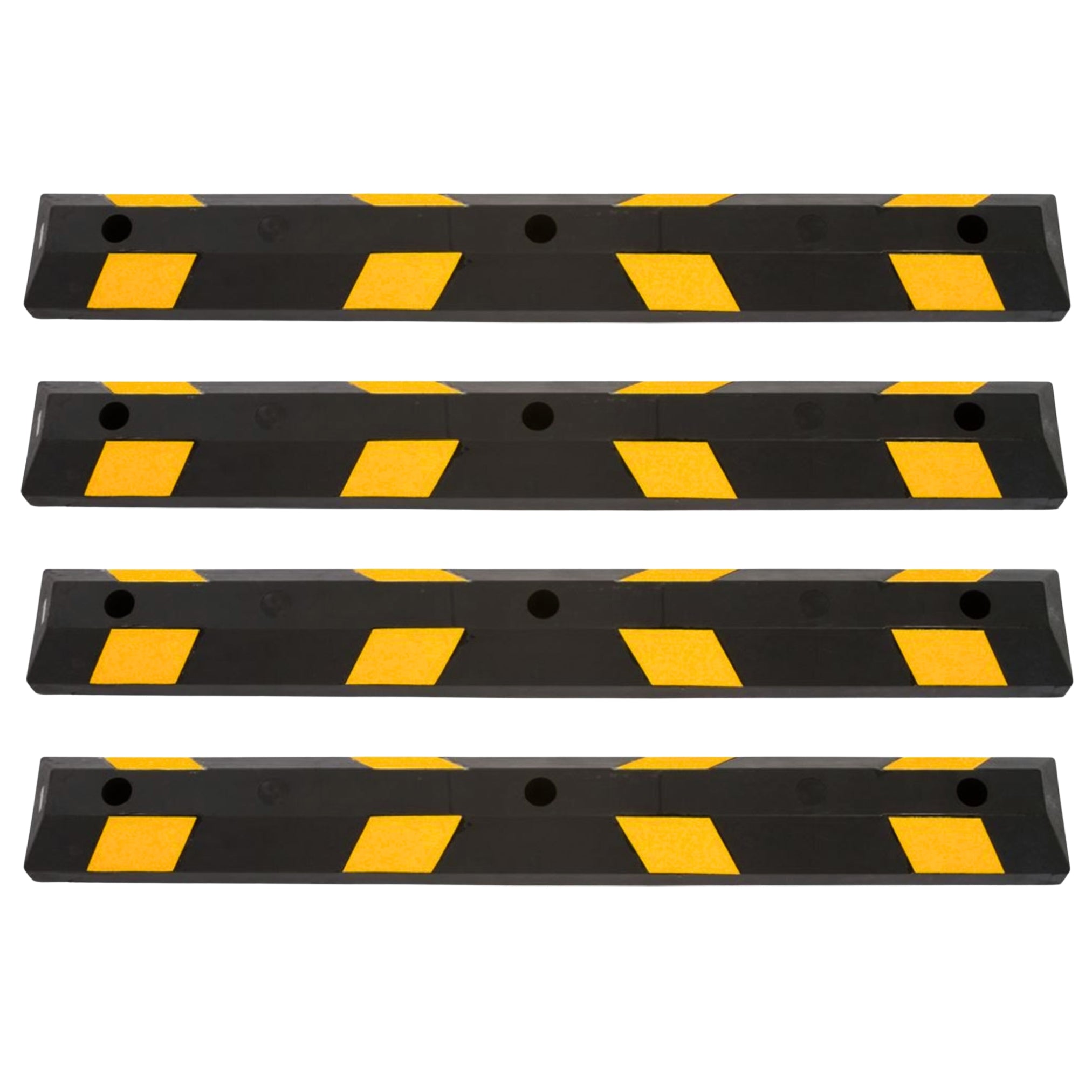 Guardian Parking Stop, 4Ft Rubber Curb with Mounting Holes, Black/Yellow, 4 Pack