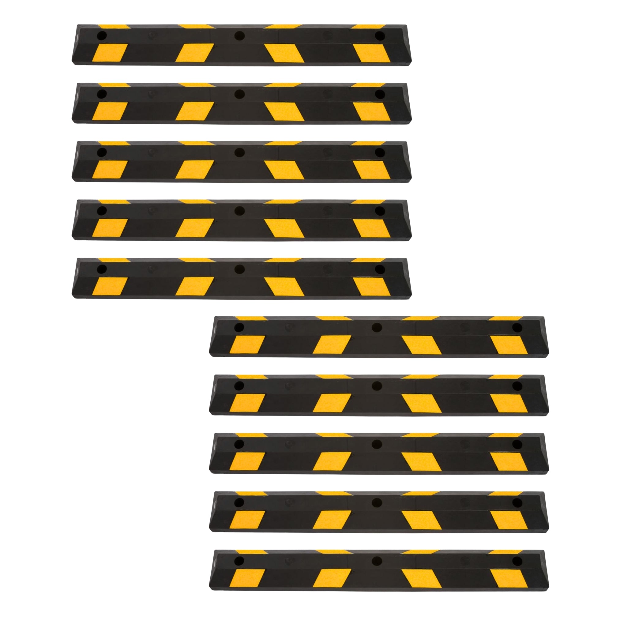 Guardian Parking Stop, 4Ft Rubber Curb w/ Mounting Holes, Black/Yellow, 10 Pack