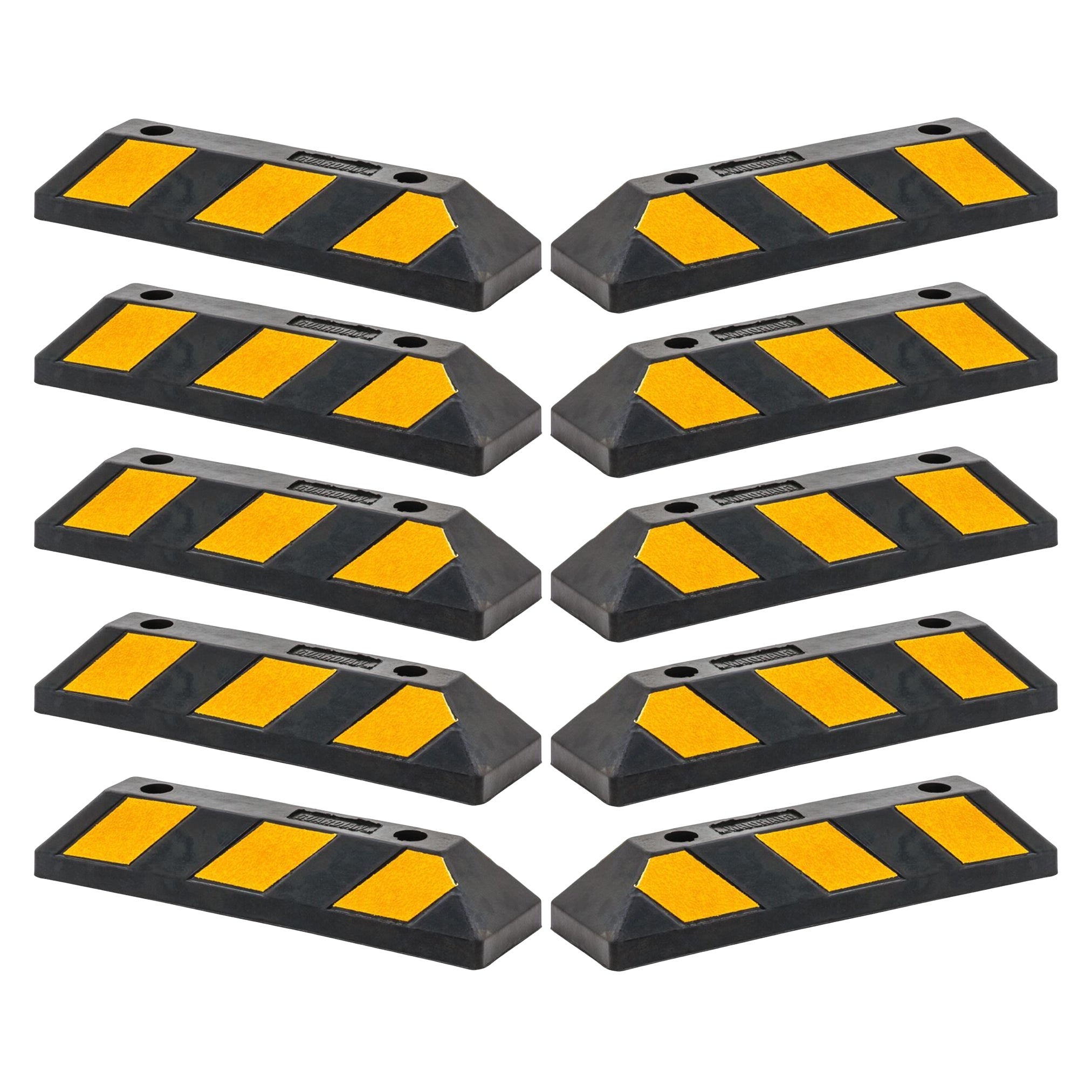 Guardian Parking Stop, 2Ft Rubber Curb w/ Mounting Holes, Black/Yellow, 10 Pack