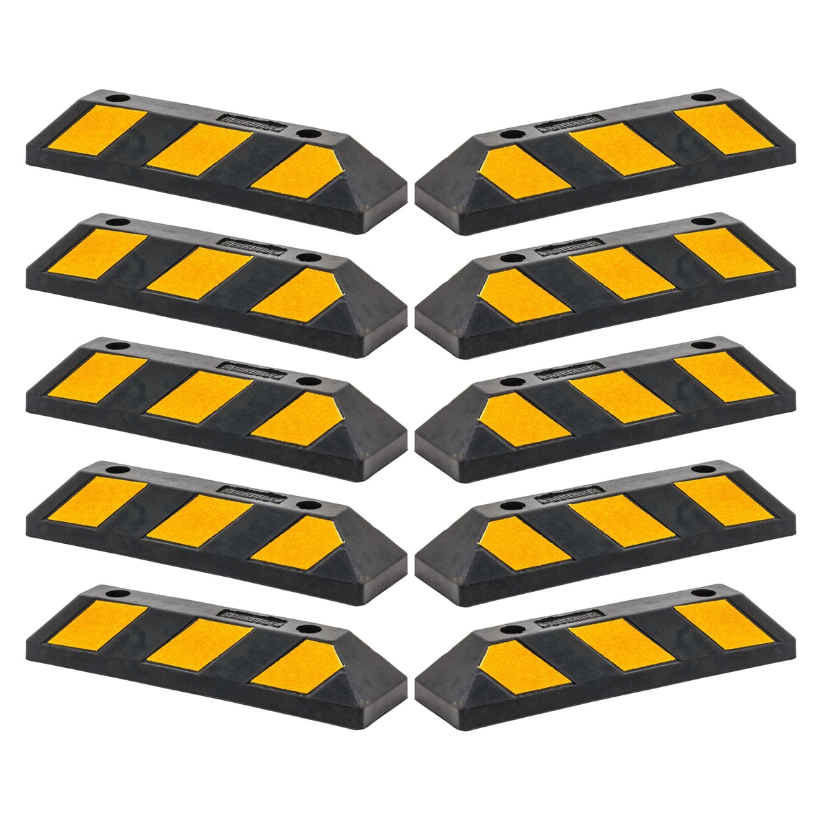 Guardian Parking Stop, 2Ft Rubber Curb w/ Mounting Holes, Black/Yellow, 10 Pack