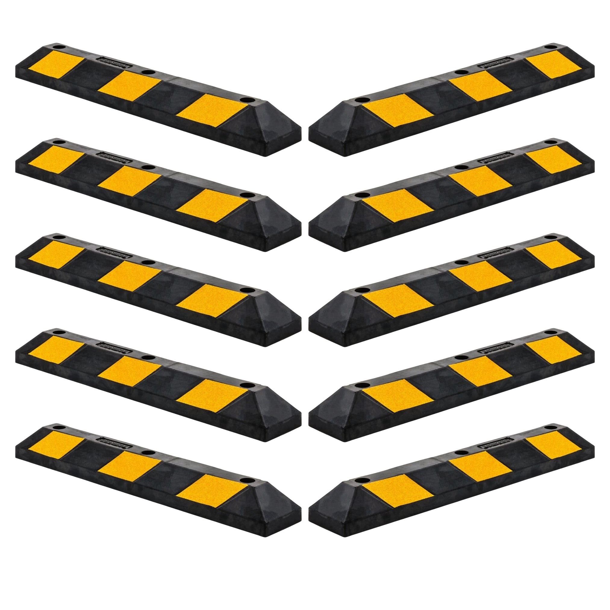 Guardian Parking Stop, 3Ft Rubber Curb w/ Mounting Holes, Black/Yellow, 10 Pack