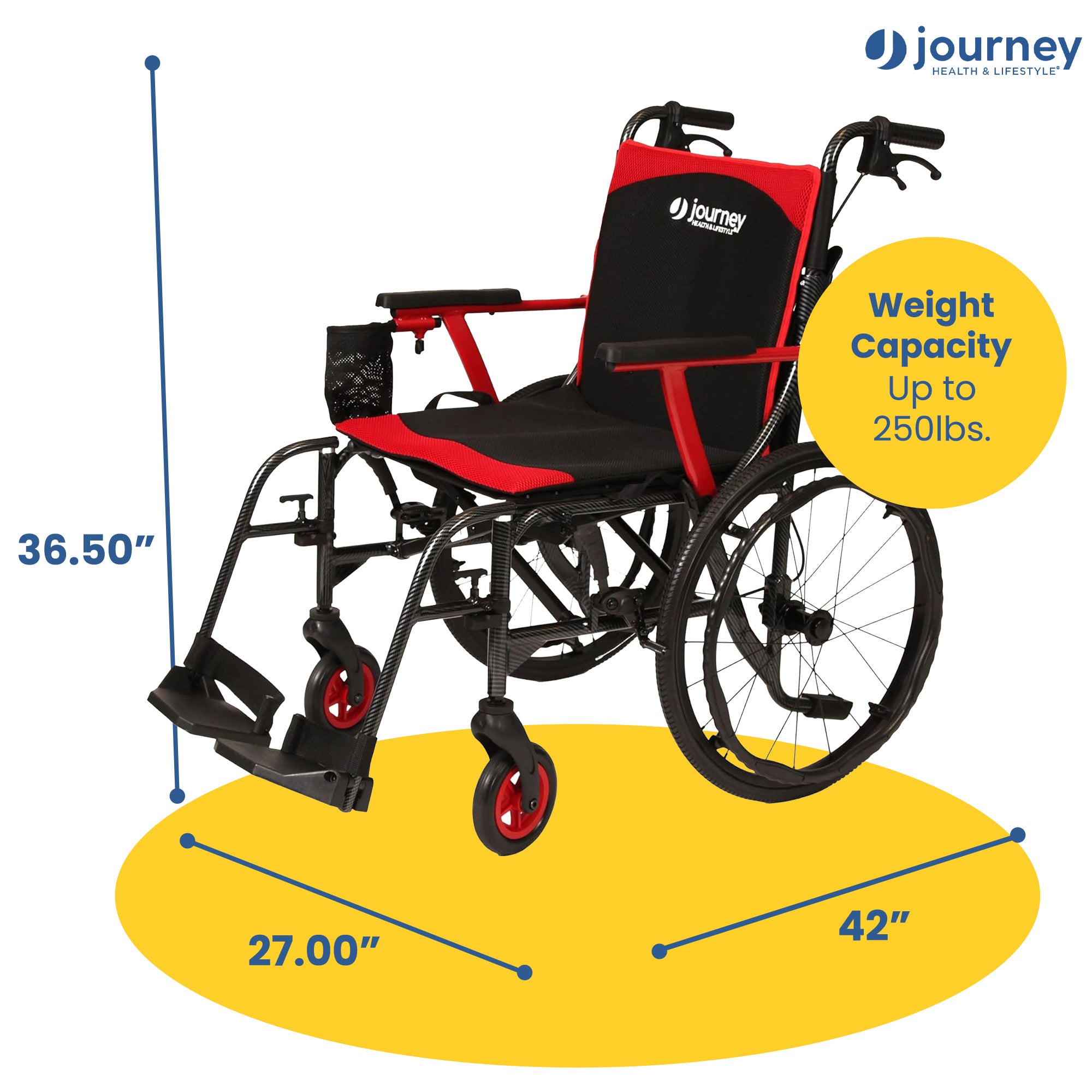 Journey SoLite C2 Ultra Lightweight Wheelchair, Foldable Manual Chair, Red
