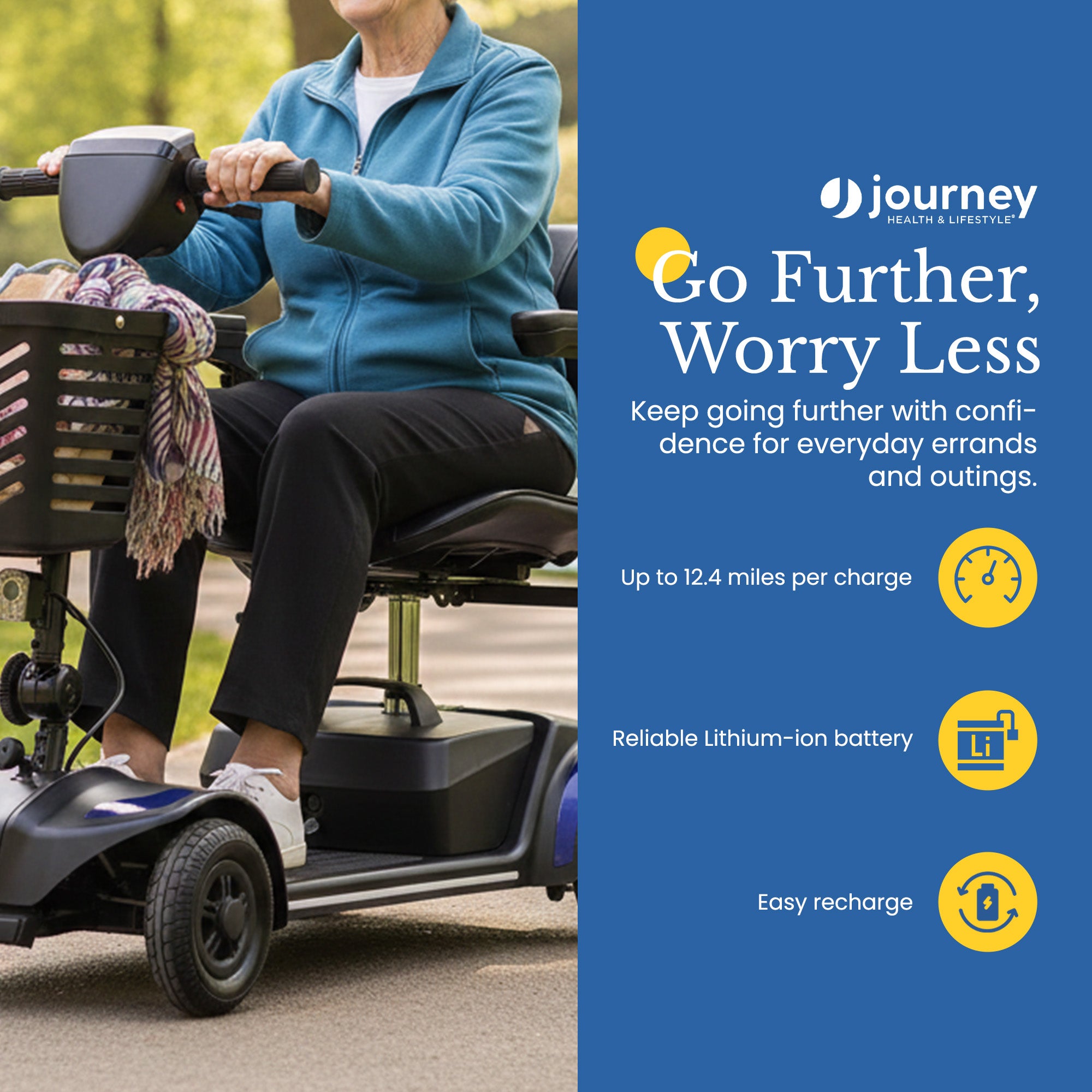 Journey Adventure Mobility Scooter, Electric Motorized Travel Scooter, Blue