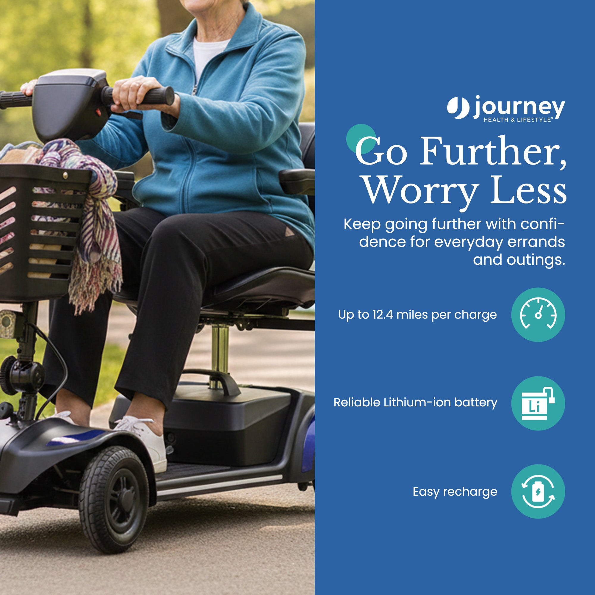 Journey Adventure Mobility Scooter, Electric Motorized Travel Scooter, Blue - VMInnovations