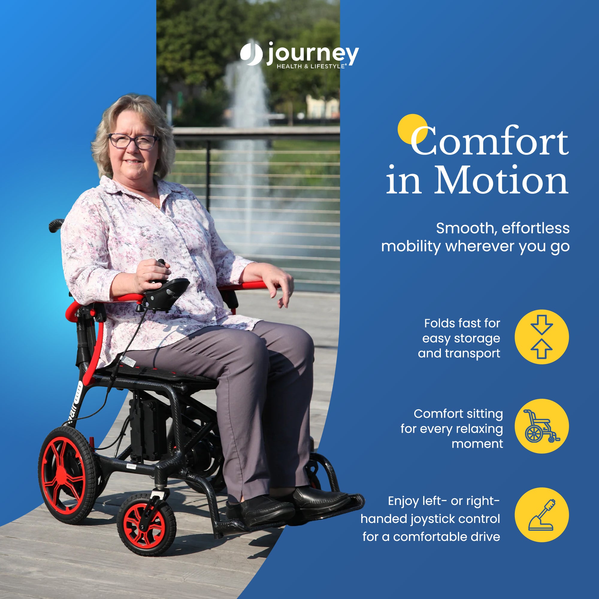 Journey Air Elite Lightweight Foldable Electric Power Chair for Adults, Red - VMInnovations