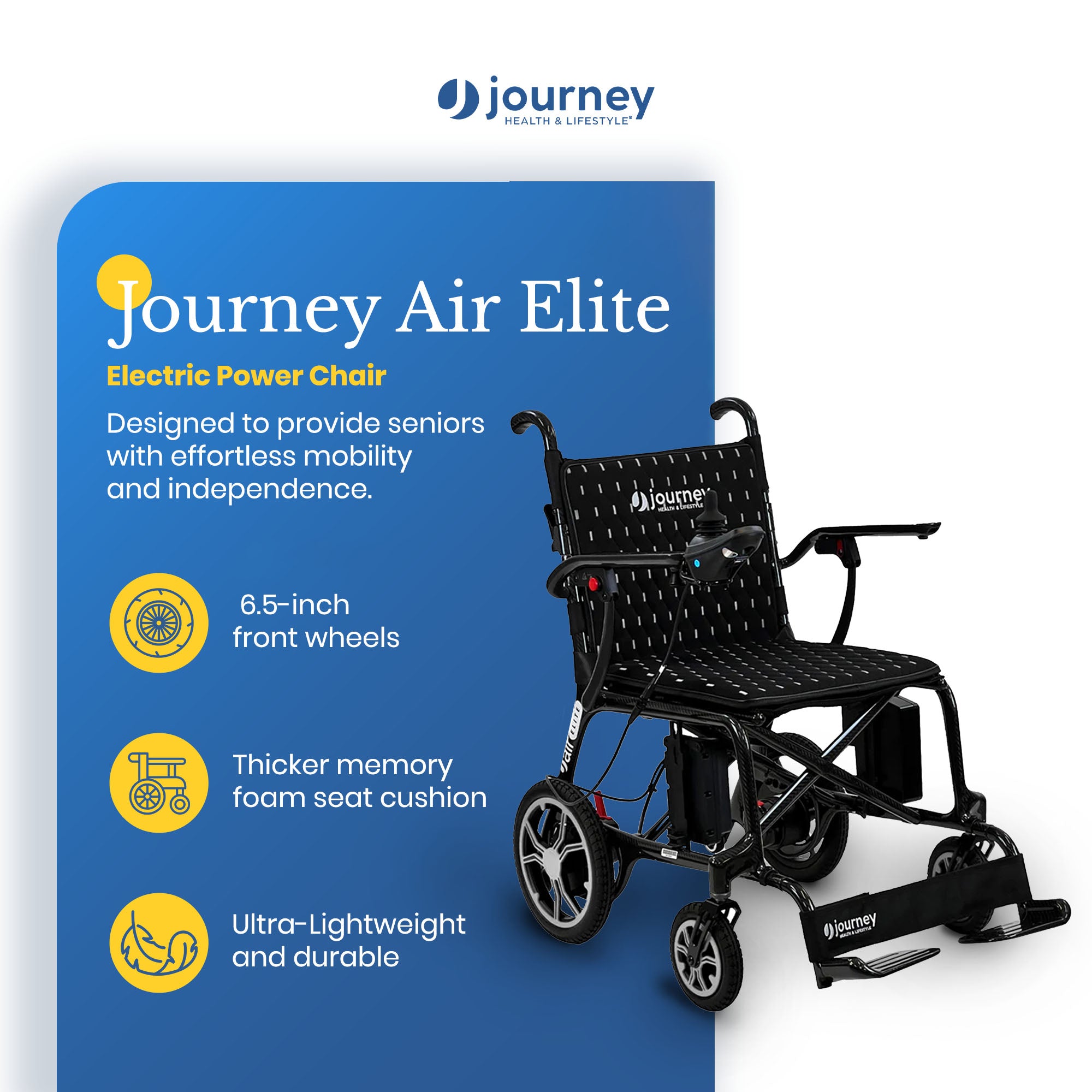 Journey Air Elite Electric Power Chair, Lightweight Foldable Powered Wheelchair - VMInnovations