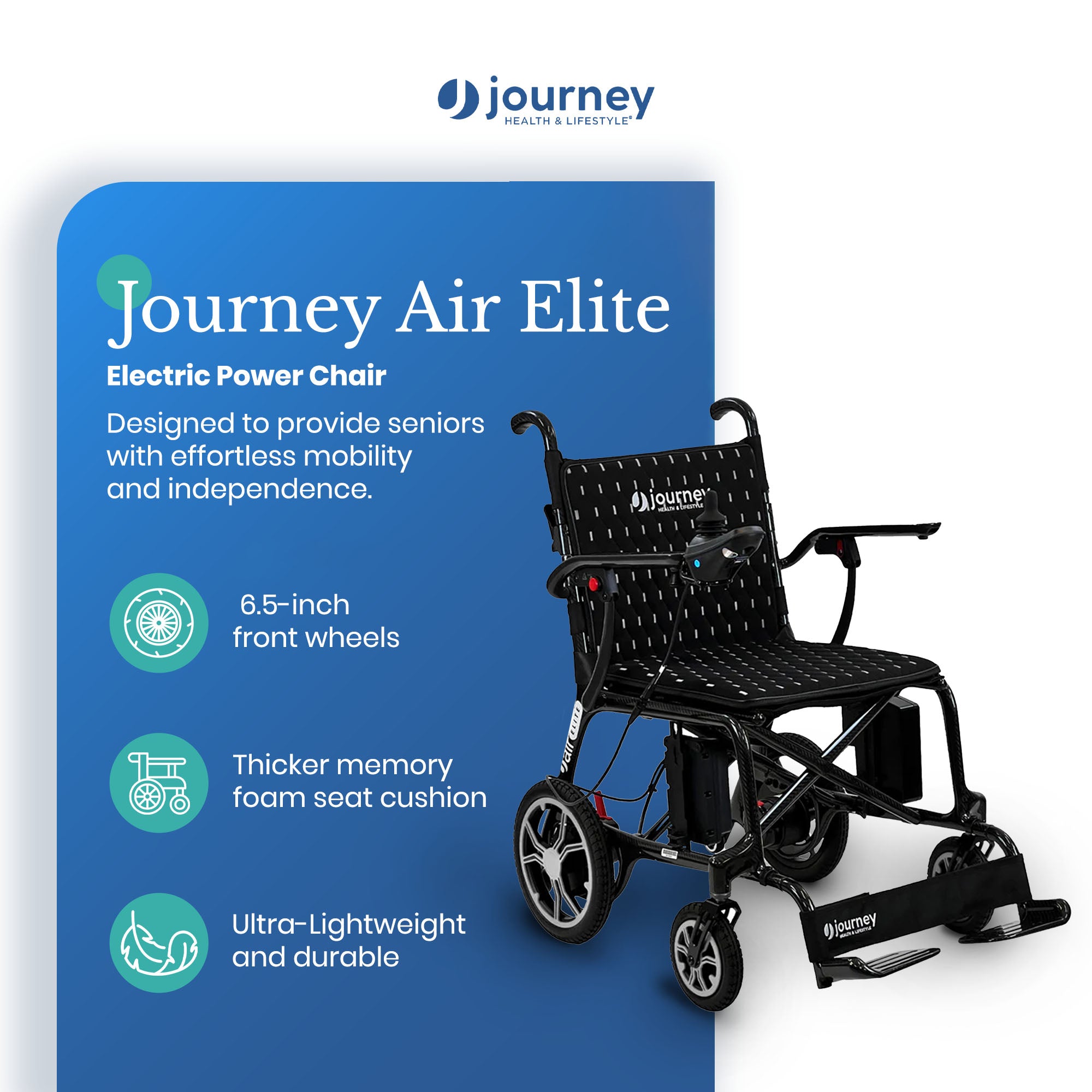 Journey Air Elite Electric Power Chair, Lightweight Foldable Powered Wheelchair - VMInnovations