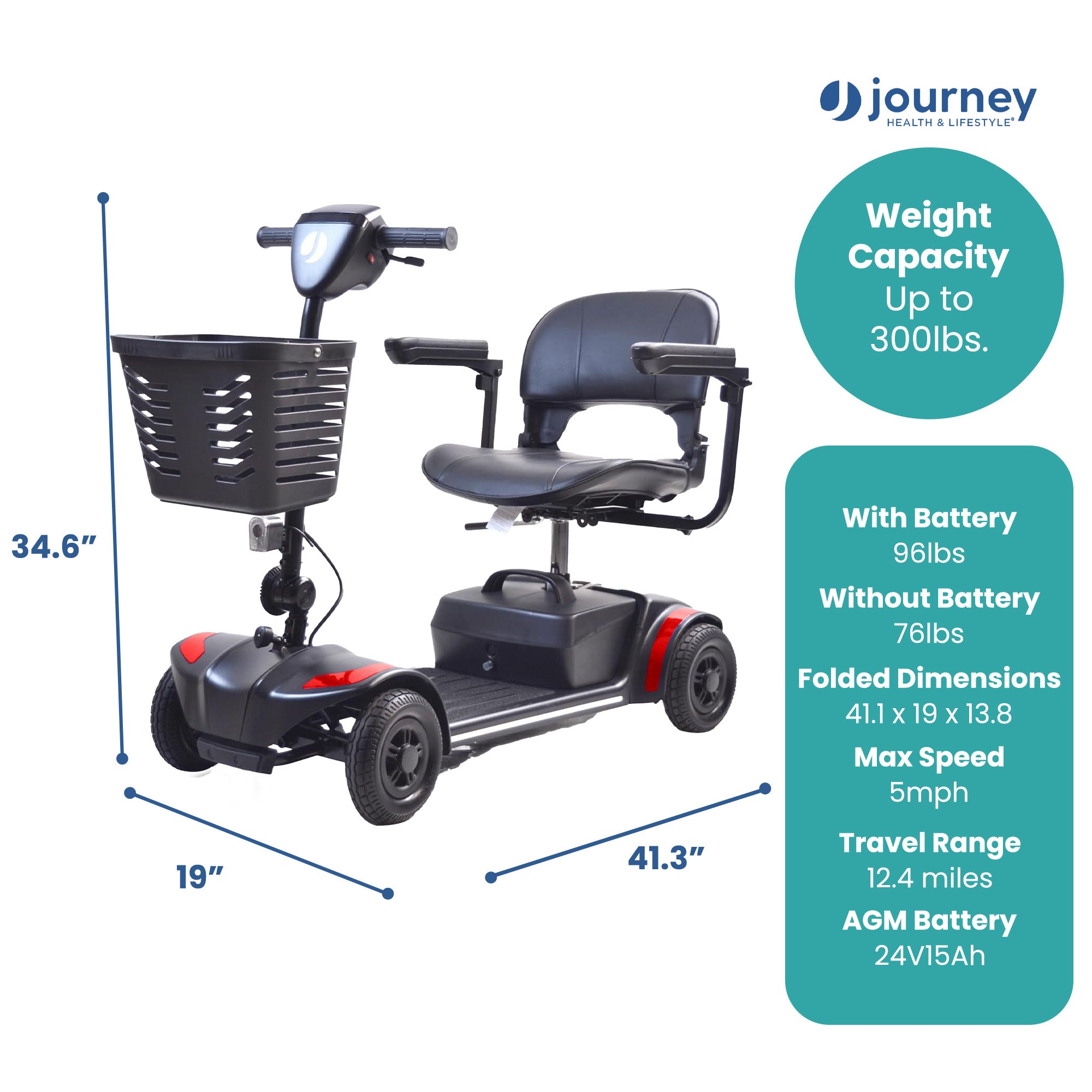 Journey Adventure Mobility Scooter, Electric Motorized Travel Scooter, Red