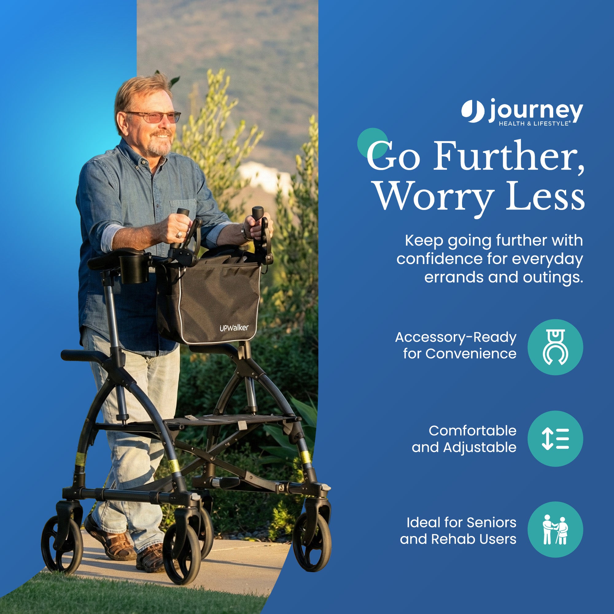 LifeWalker UPWalker Large Original Upright Rollator Walker w/ Seat for Seniors - VMInnovations