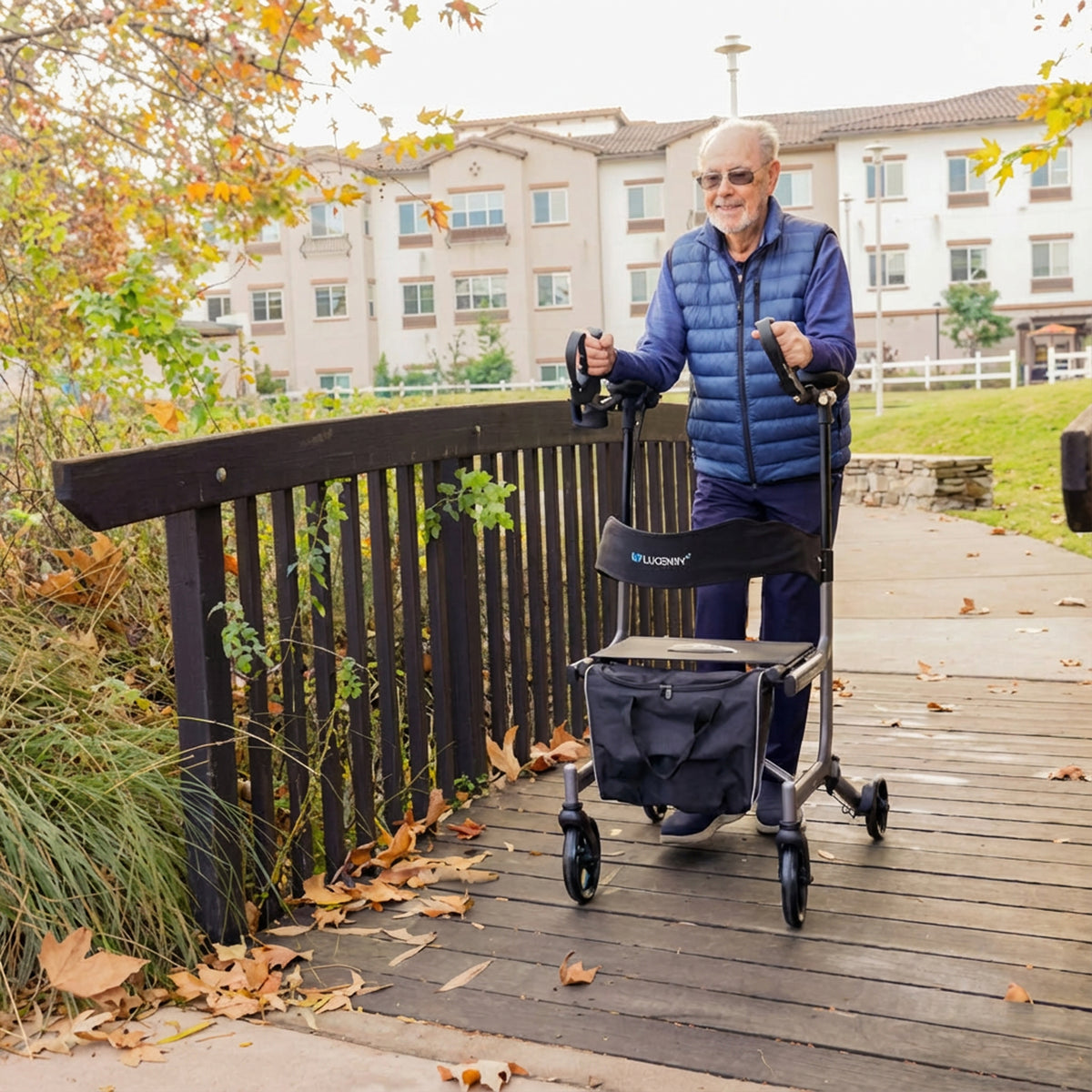 Journey Upright Foldable Walker for Seniors with 10" Front Wheels, and Lights (Open Box)