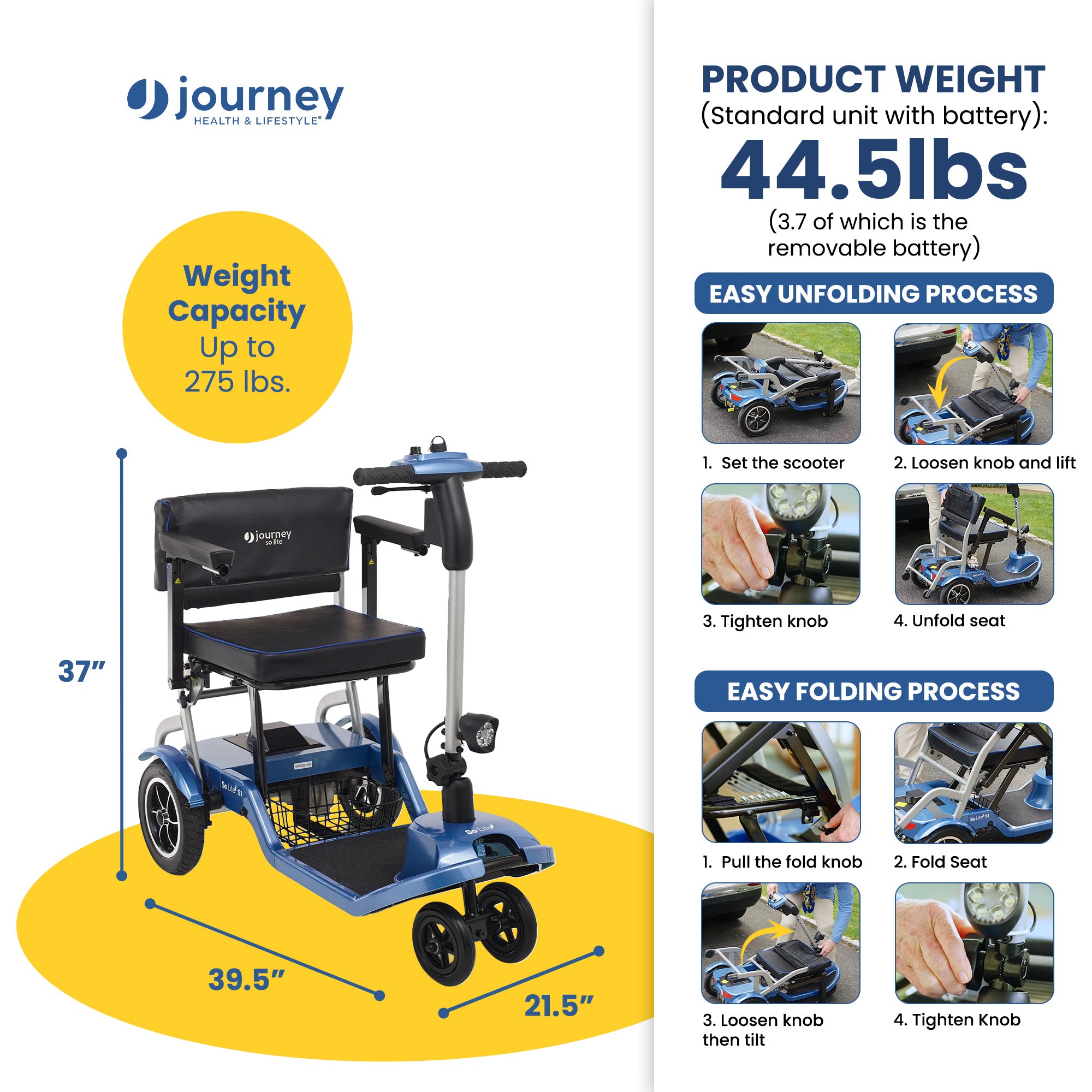 Journey So Lite Folding Power Scooter, Lightweight, 5 mph Max Adjustable Speed - VMInnovations