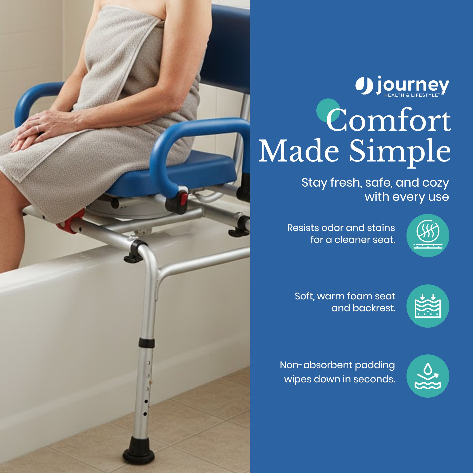 Journey 360 Degree Rotating Transfer Bench, SoftSecure Chair to Bathtub Seat - VMInnovations