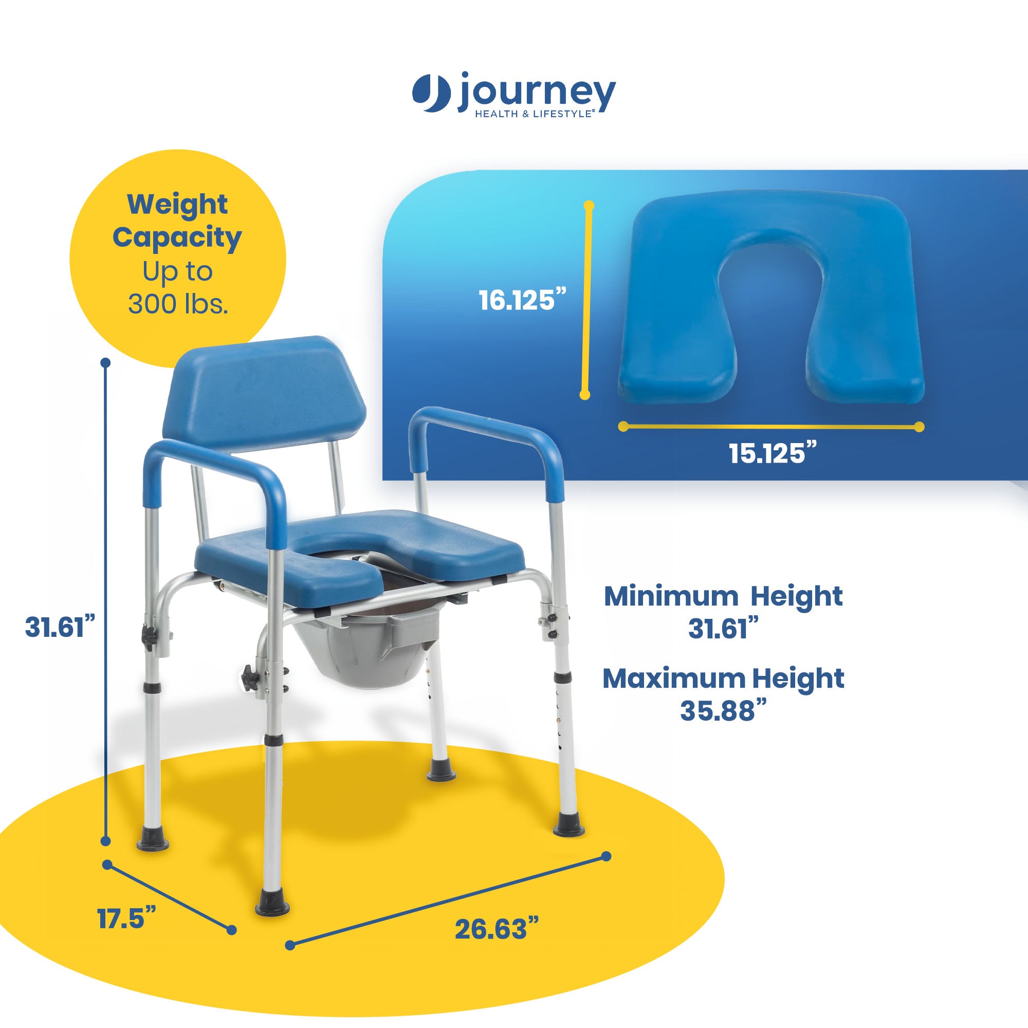 Journey 3-in-1 Commode, Bathroom Bedside Elevated Toilet Seat & Shower Chair - VMInnovations