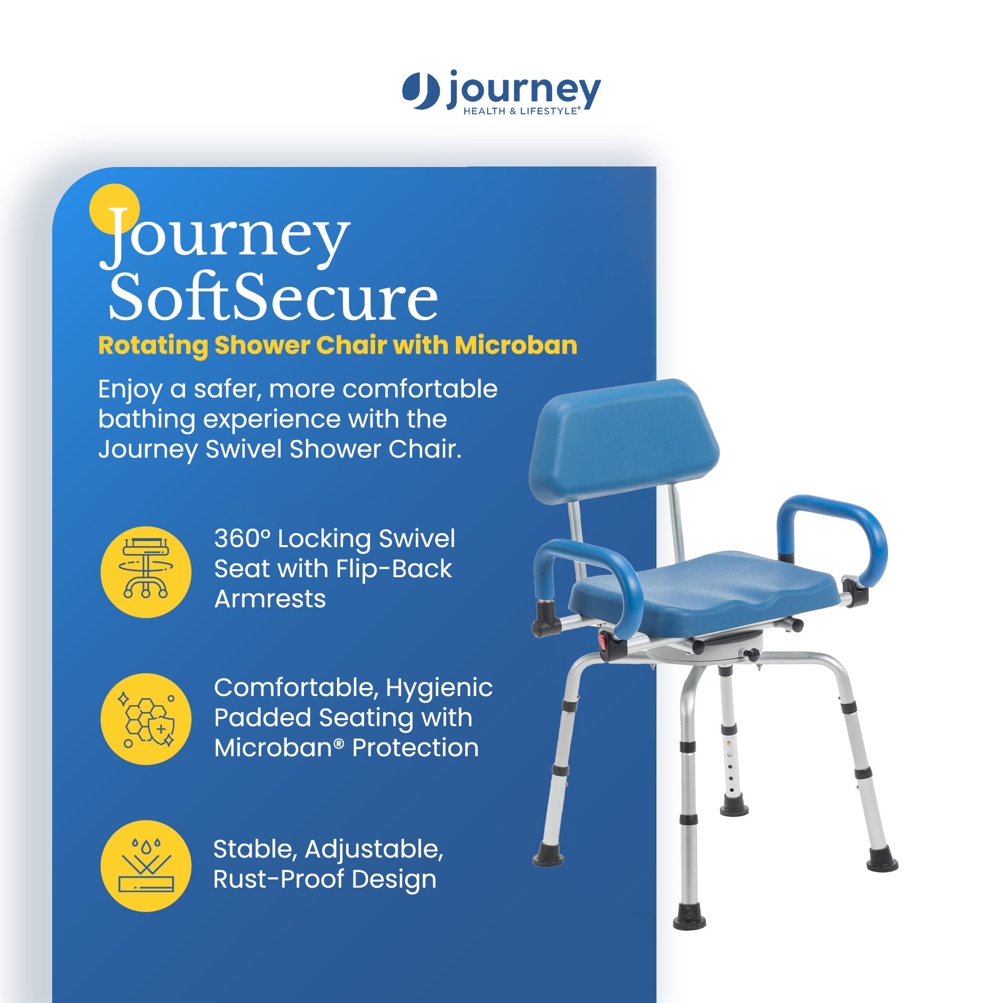 Journey 360 Degree Rotating Shower Chair, SoftSecure Padded Swivel Bathtub Seat - VMInnovations