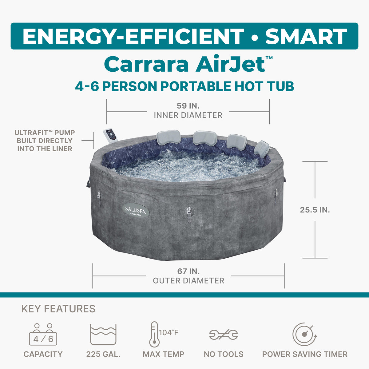 Bestway SaluSpa Carrara Energy-Efficient AirJet 6 Person Portable Hot Tub (Used)