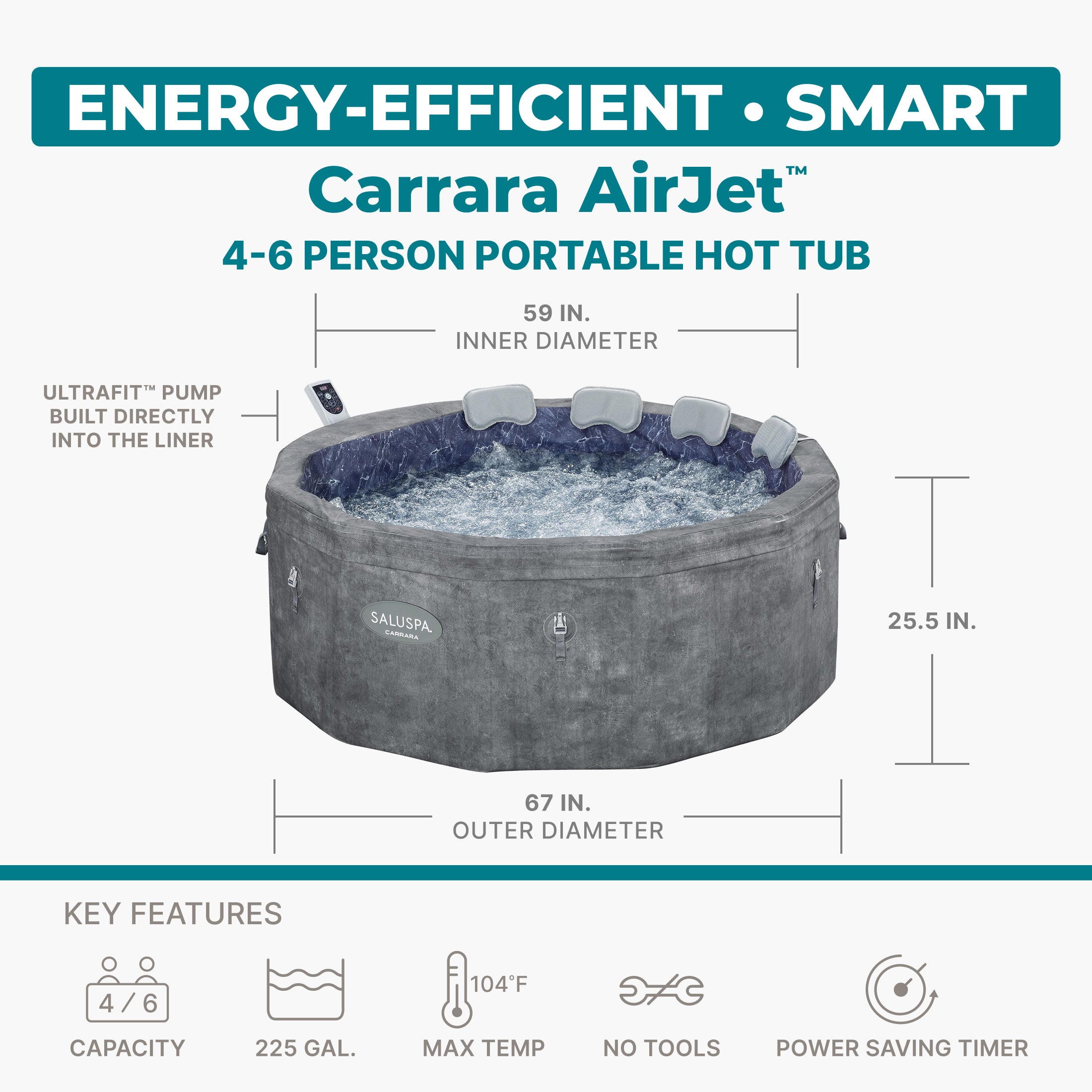 Bestway SaluSpa Carrara Energy-Efficient AirJet 4-6 Person Portable Hot Tub (Used)