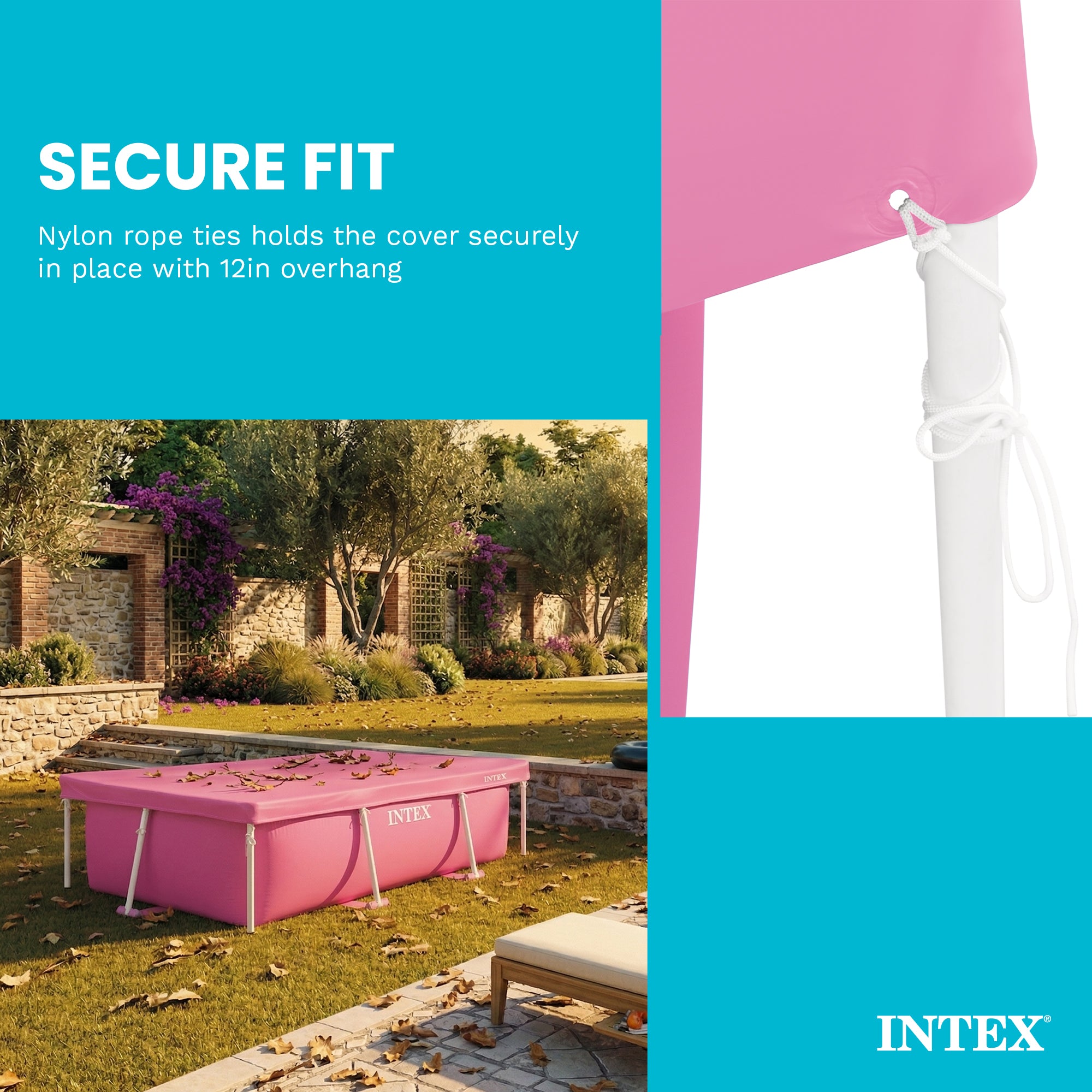 Intex 7' x 5' x 23.5" Metal Frame Above Ground Pool with Rectangular Cover, Pink