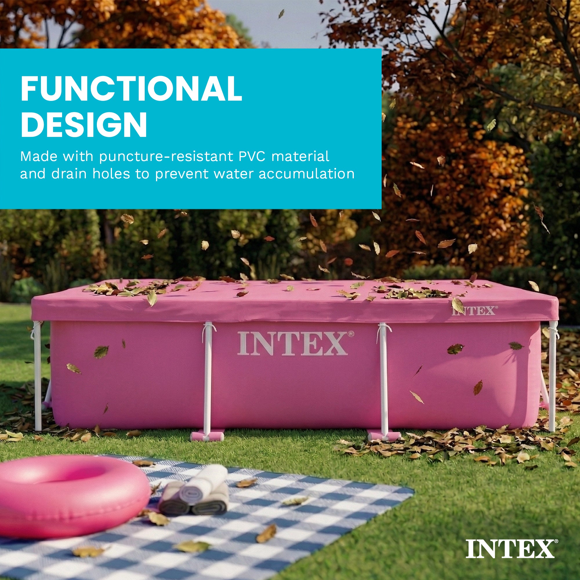 Intex 7' x 5' x 23.5" Metal Frame Above Ground Pool with Rectangular Cover, Pink