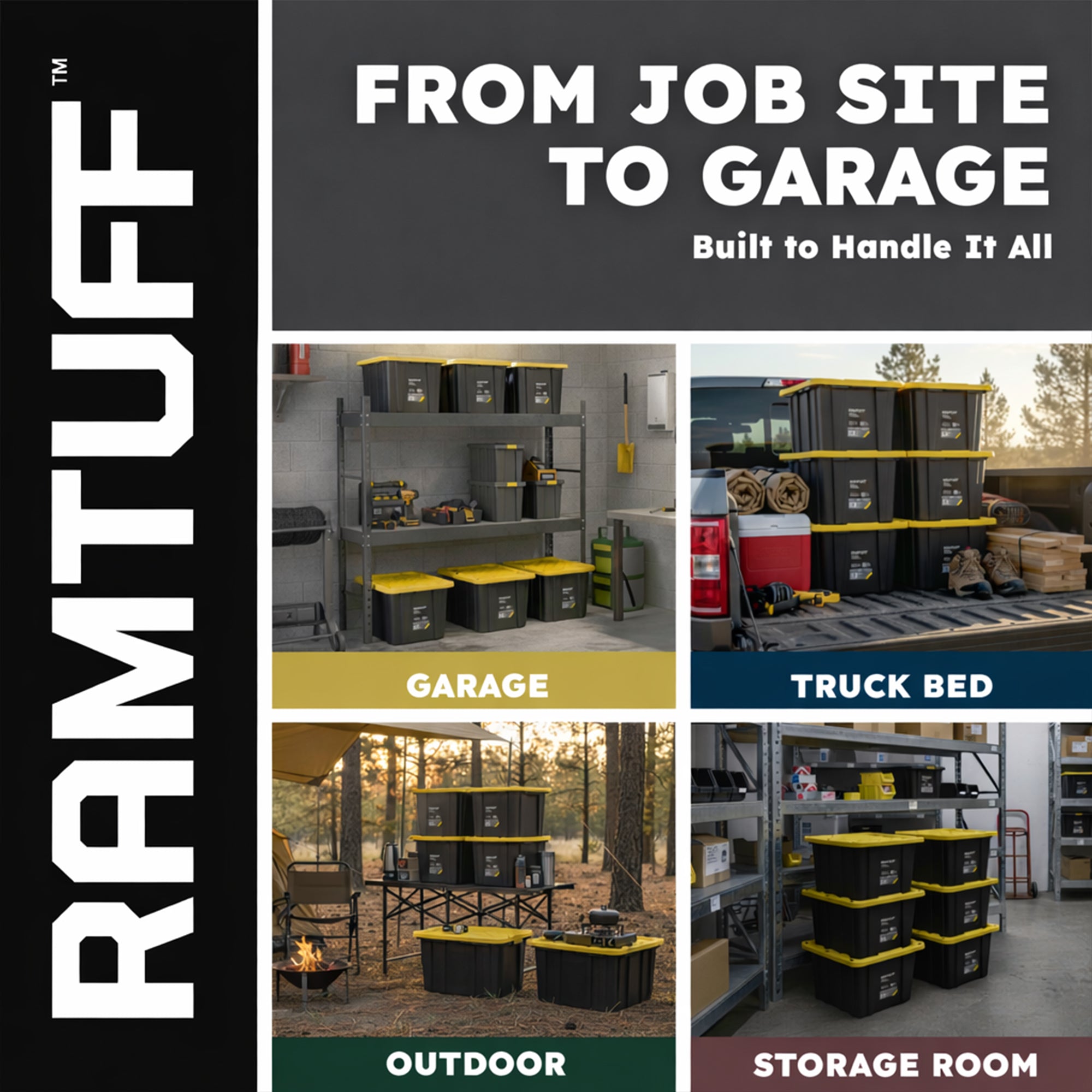 Ramtuff 6pk Heavy Duty Stackable Container, Snap-Tight Lid, 27 Gal (Open Box) - VMInnovations
