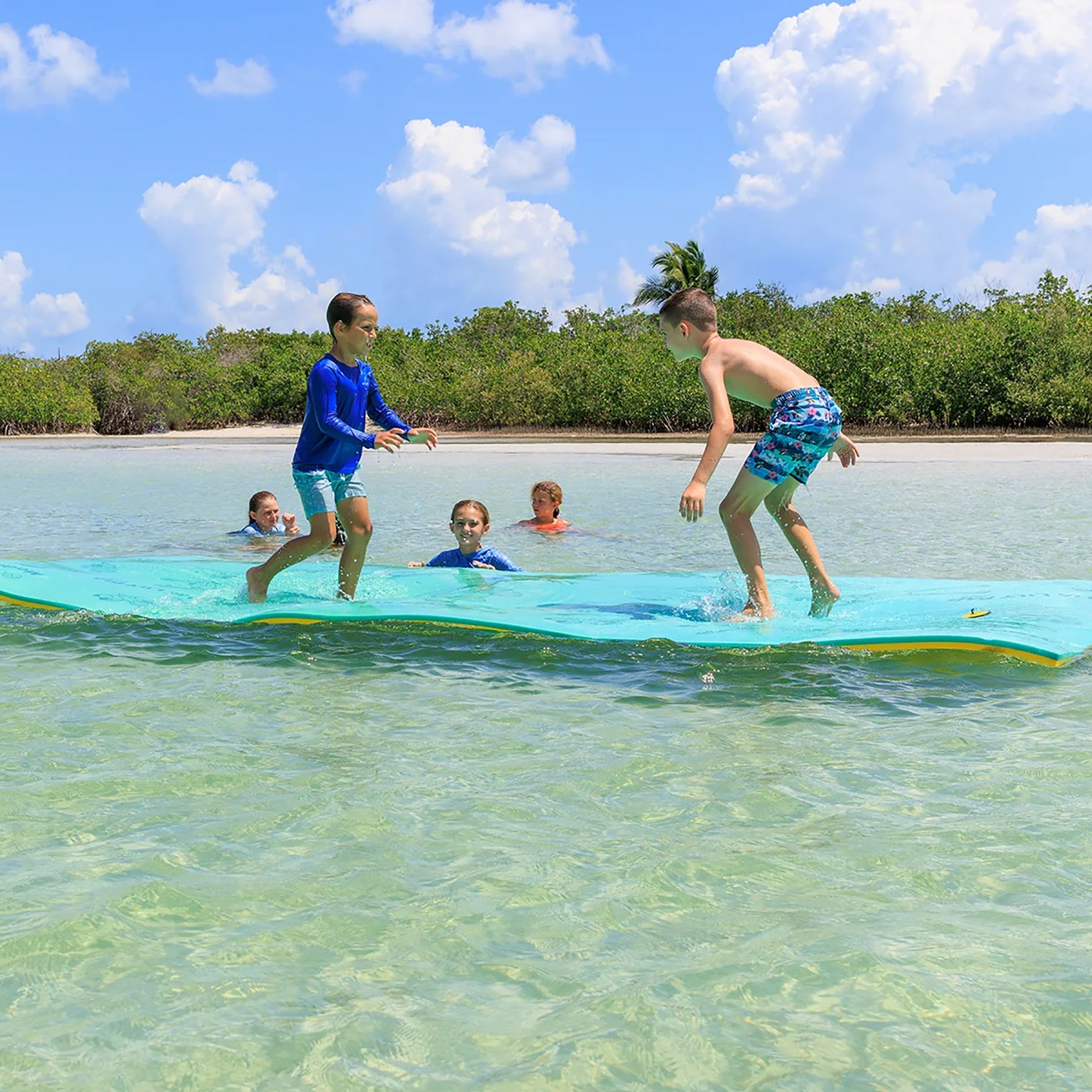 Aqua Lily Pad Original Floating Water Mat Island Float, 20 Ft, Green/Yellow - VMInnovations