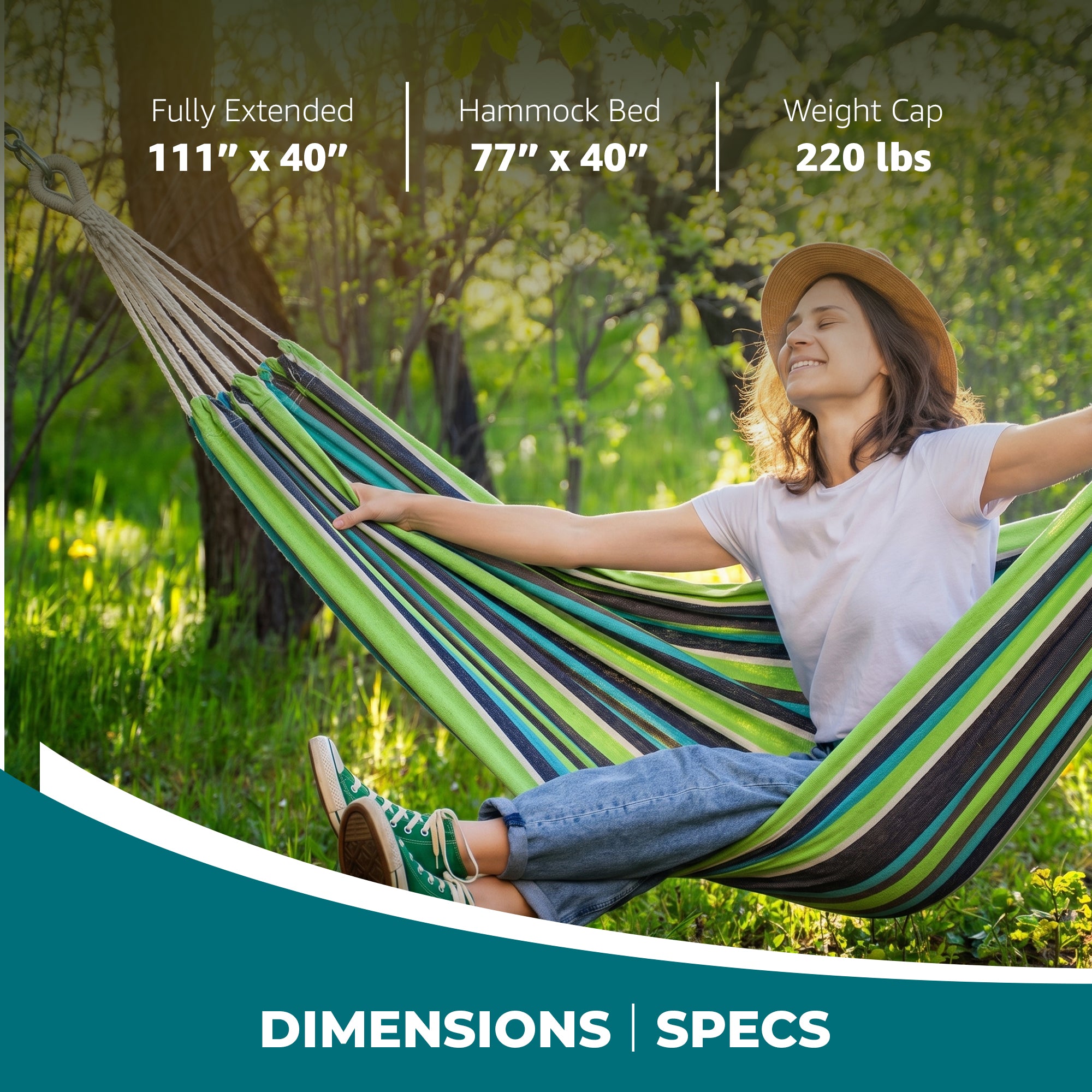 Bliss Hammocks Single Hammock with Rope Loops & Tree Straps, 220lb, Country Club - VMInnovations
