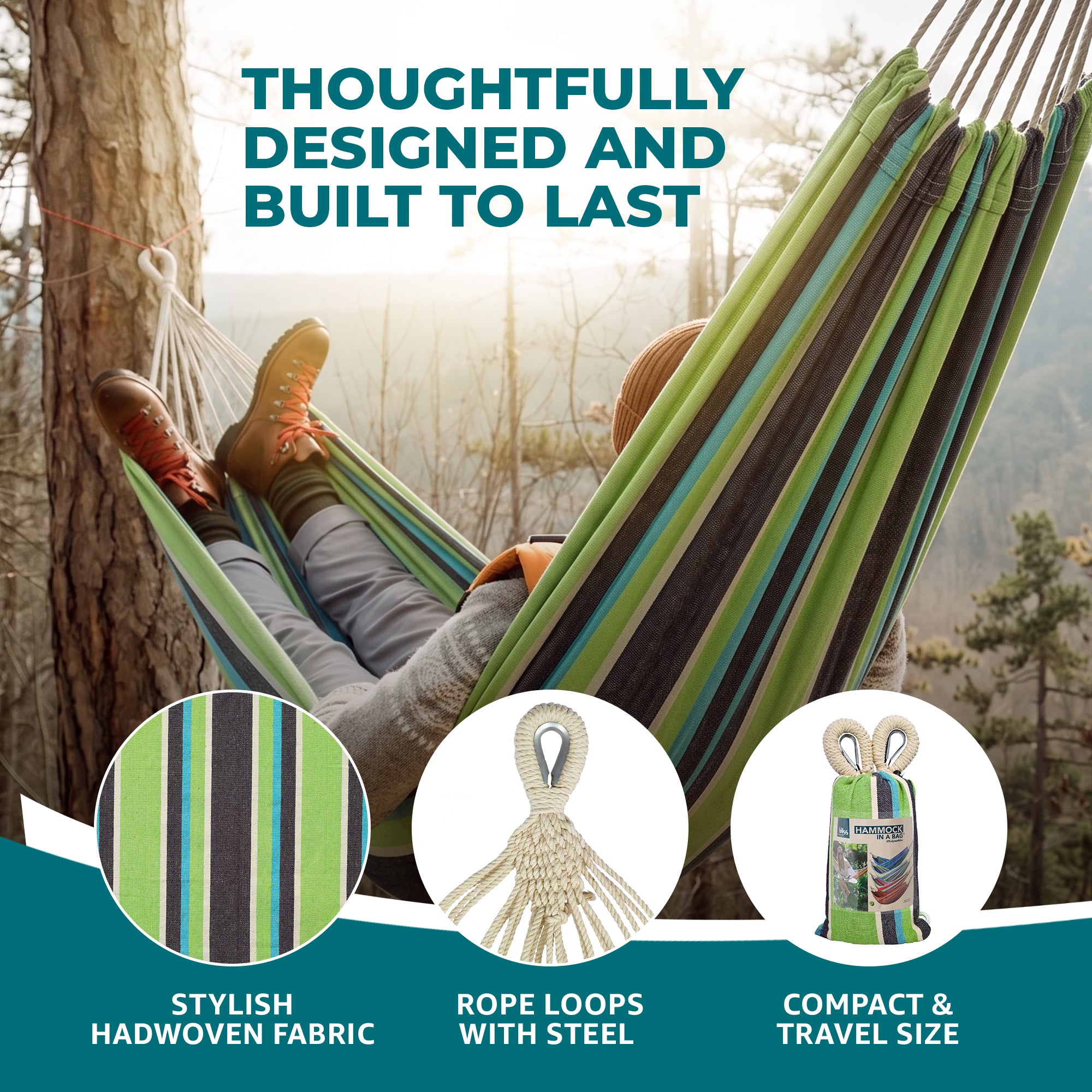 Bliss Hammocks Single Hammock with Rope Loops & Tree Straps, 220lb, Country Club - VMInnovations