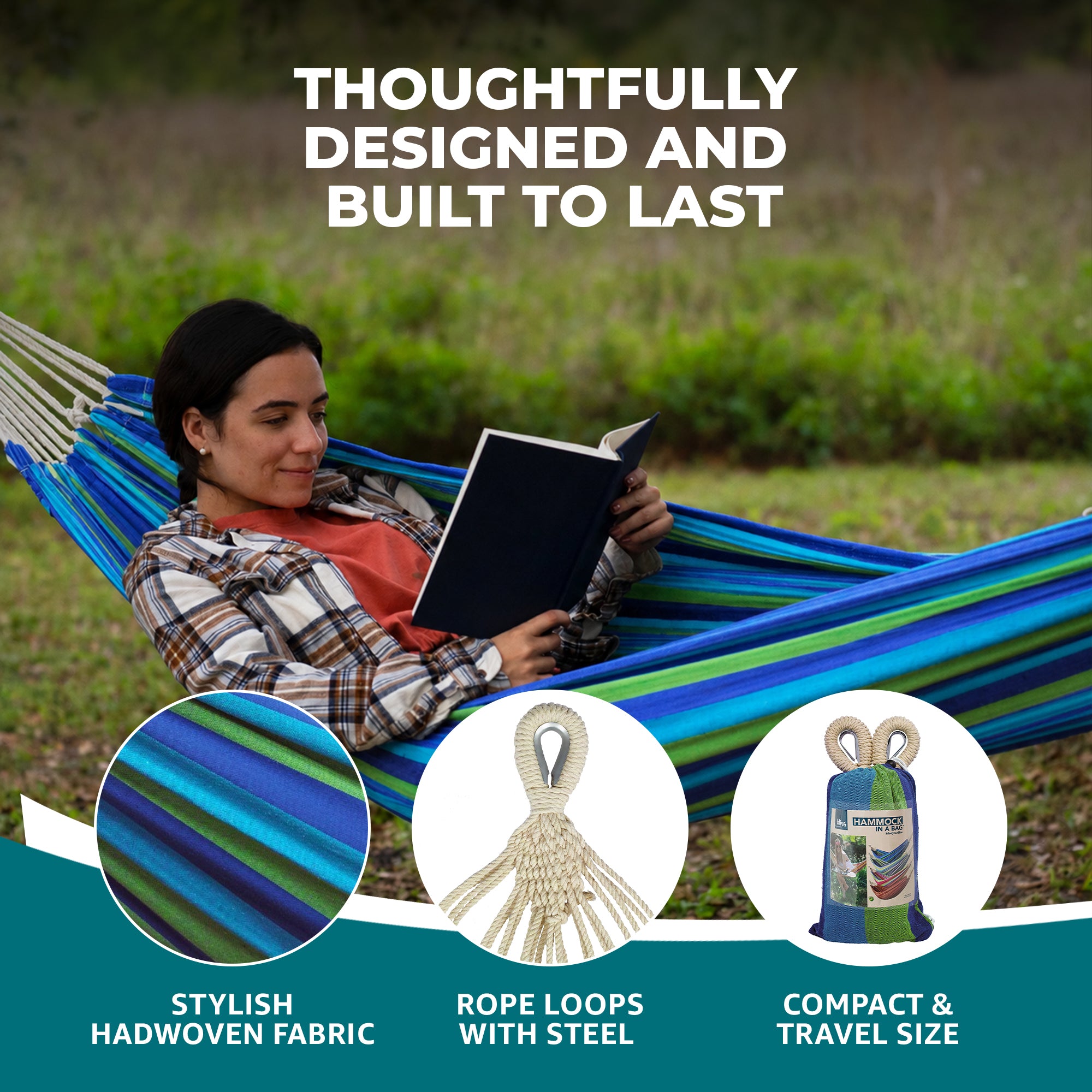 Bliss Hammocks Single Hammock w/Rope Loops & Tree Straps, 220 lb (Open Box)