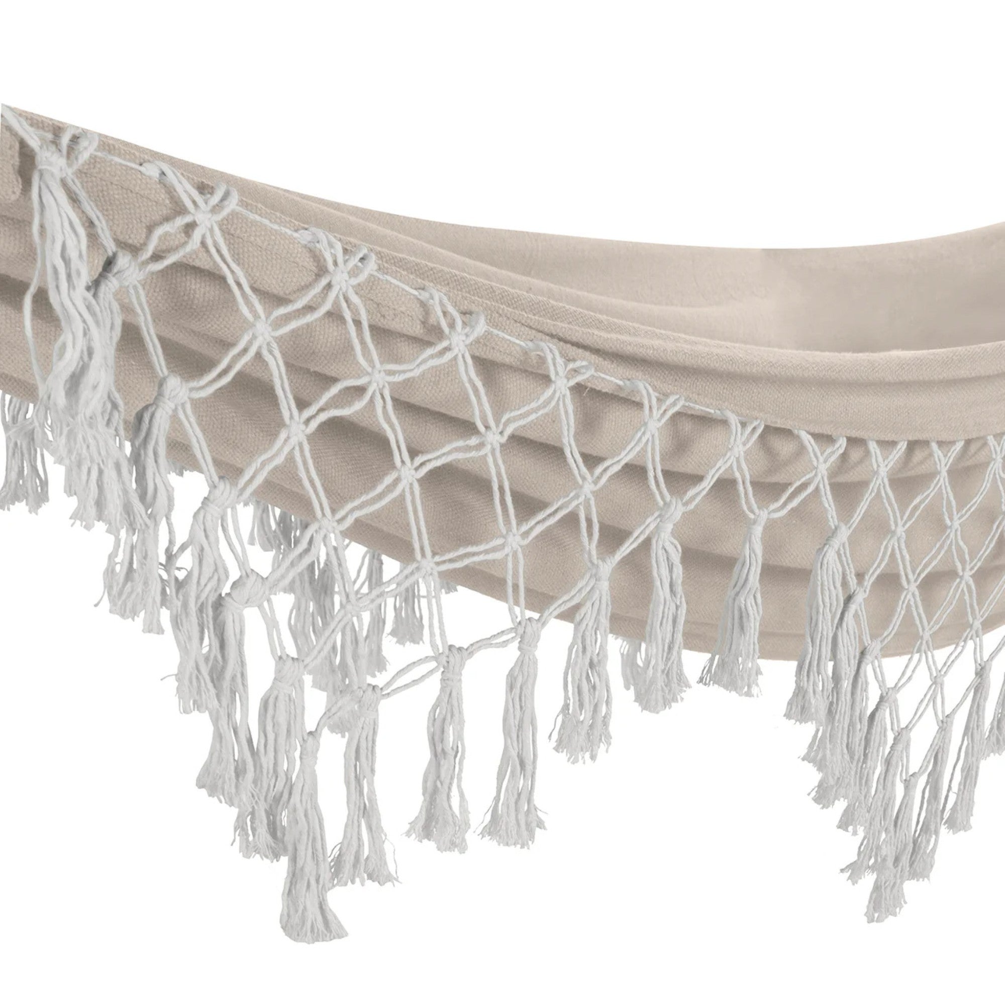 Bliss Hammocks Fringed Hammock w/ Rope Loops & Tree Straps, 250 lb, Natural - VMInnovations