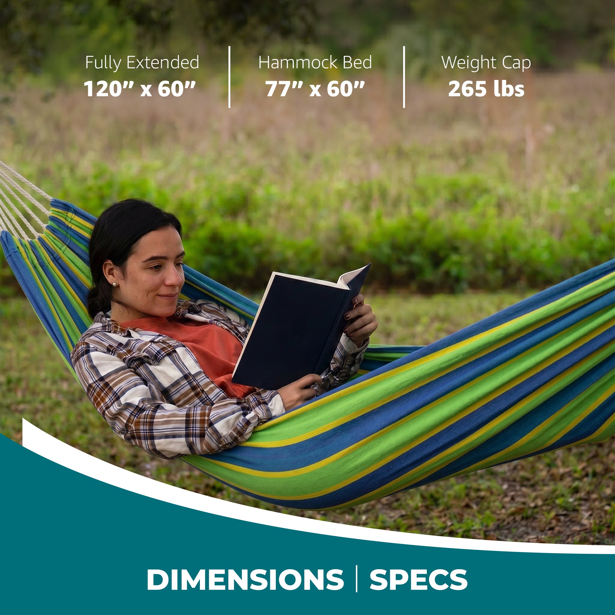 Bliss Hammocks Double Hammock w/ Rope Loops & Tree Straps, 265 lb, Mediterranean