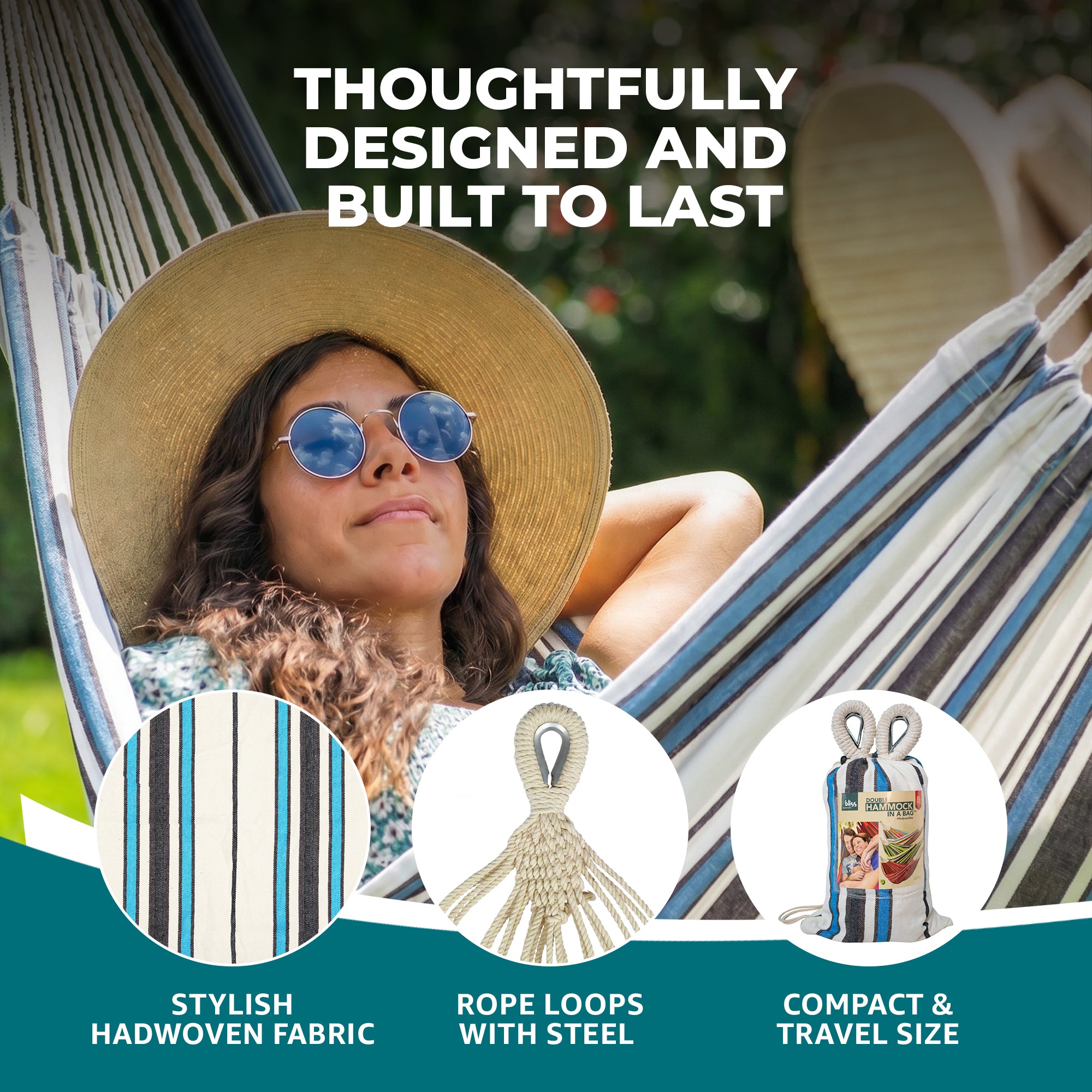Bliss Hammocks Double Hammock w/ Rope Loops & Tree Straps, 265 lb, Volleyball - VMInnovations