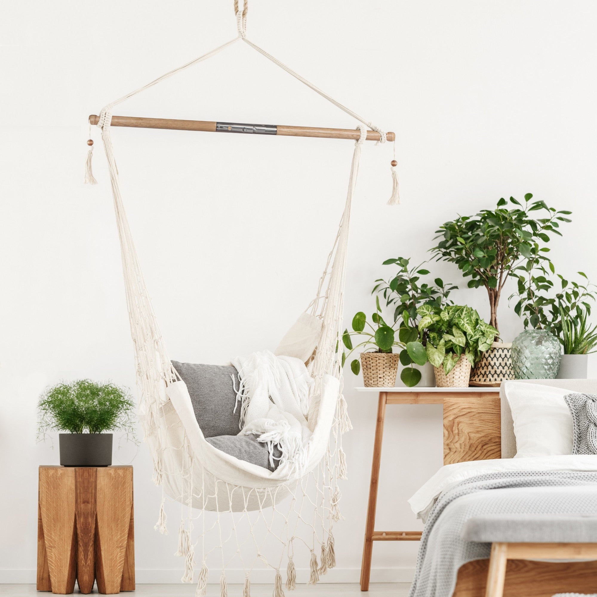Bliss Hammocks Tahiti Fabric Hammock Chair with Spreader Bar and Hardware, Natural