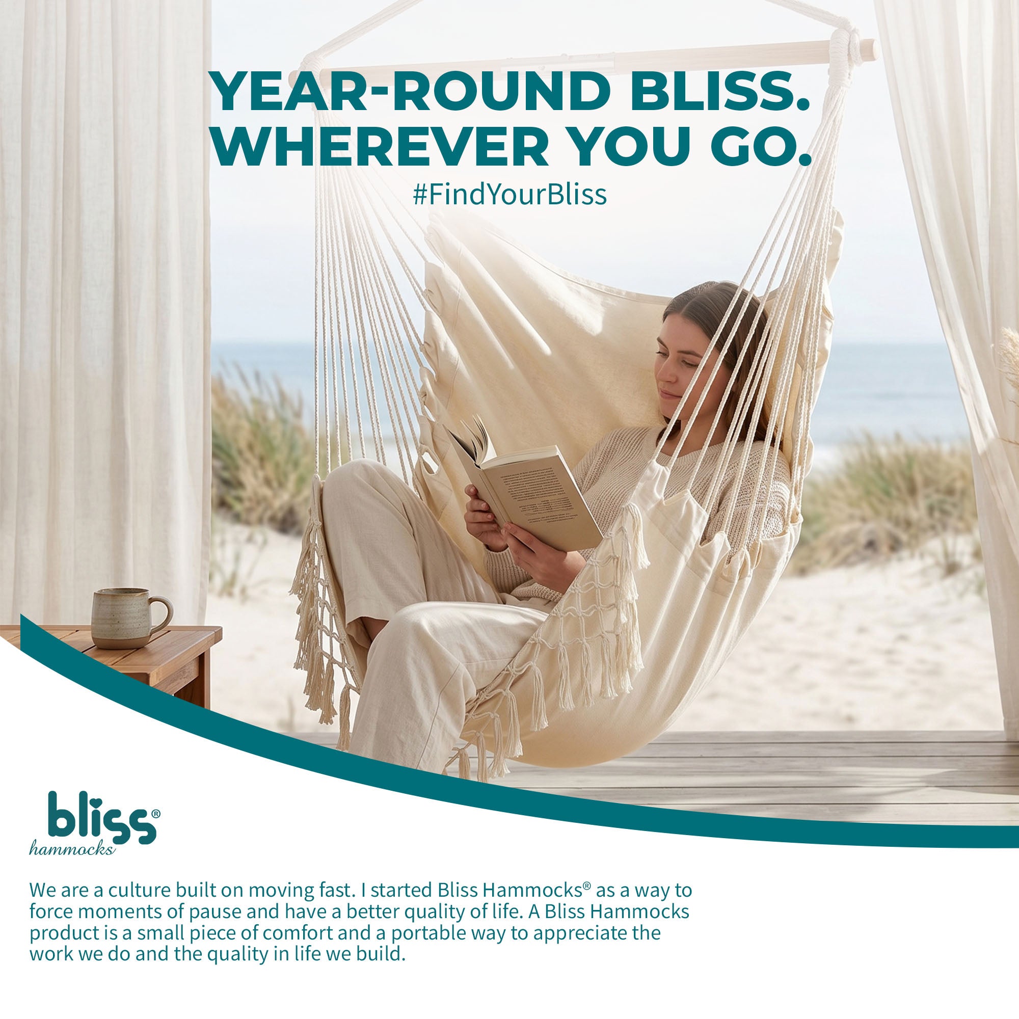 Bliss Hammocks Tahiti Fabric Hammock Chair with Spreader Bar and Hardware, Natural