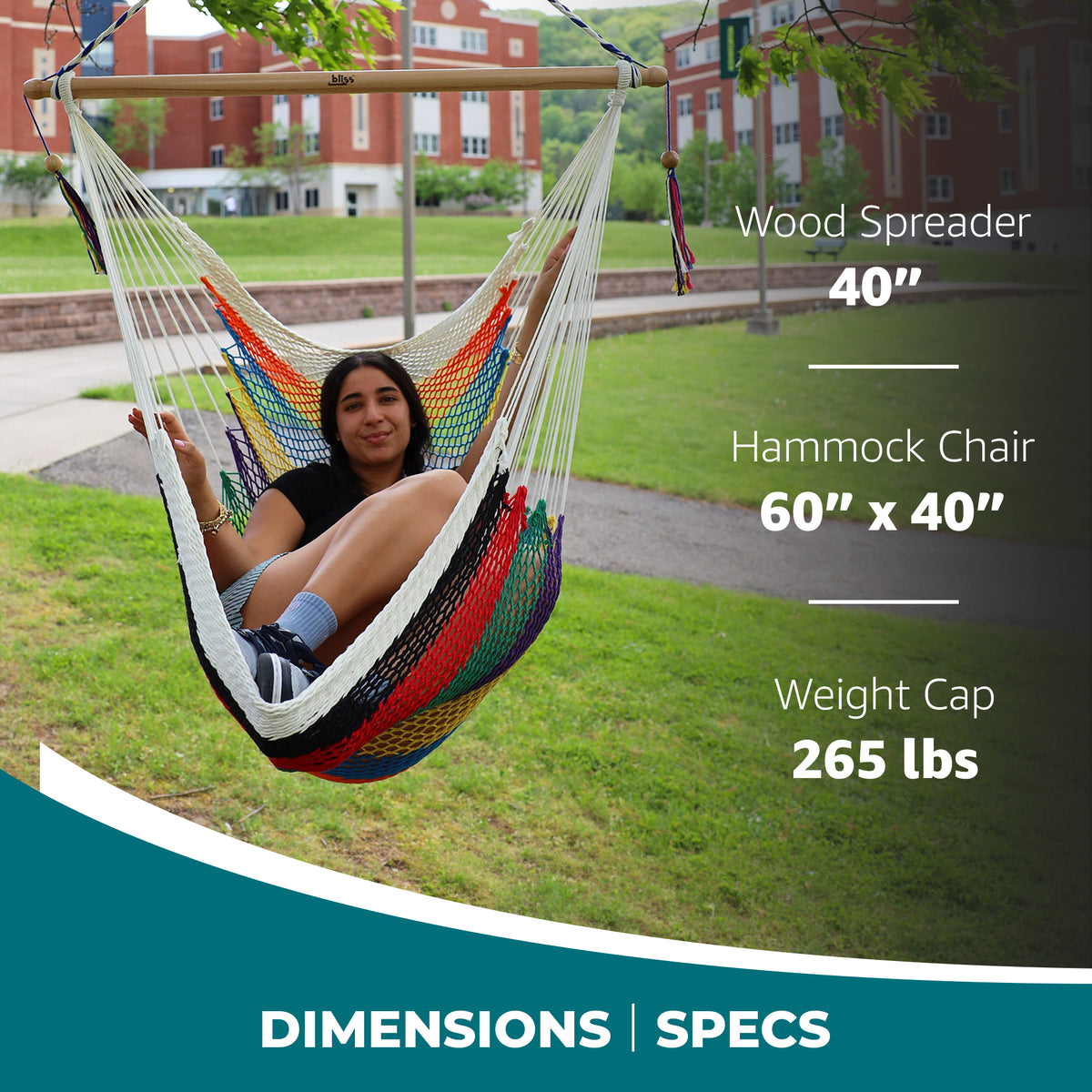 Bliss Hammocks Tahiti Rope Hammock Chair W Spreader Bar & Hardware, (Open Box)