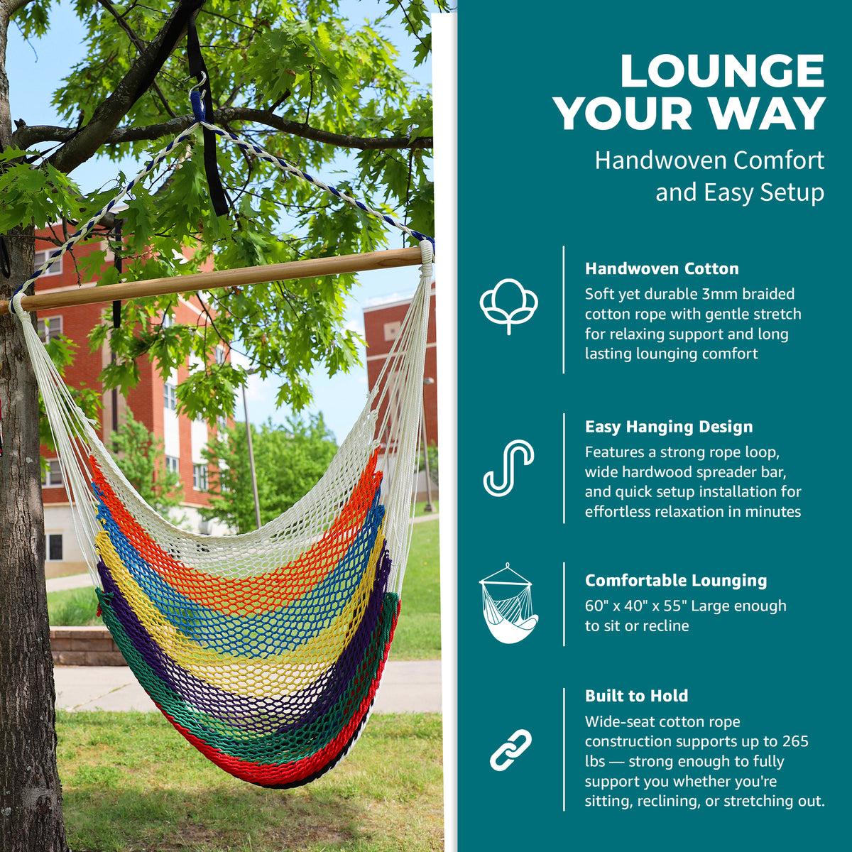 Bliss Hammocks Tahiti Rope Hammock Chair W Spreader Bar & Hardware, (Open Box)
