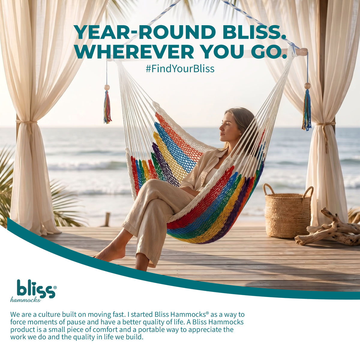 Bliss Hammocks Tahiti Rope Hammock Chair W Spreader Bar & Hardware, (Open Box)