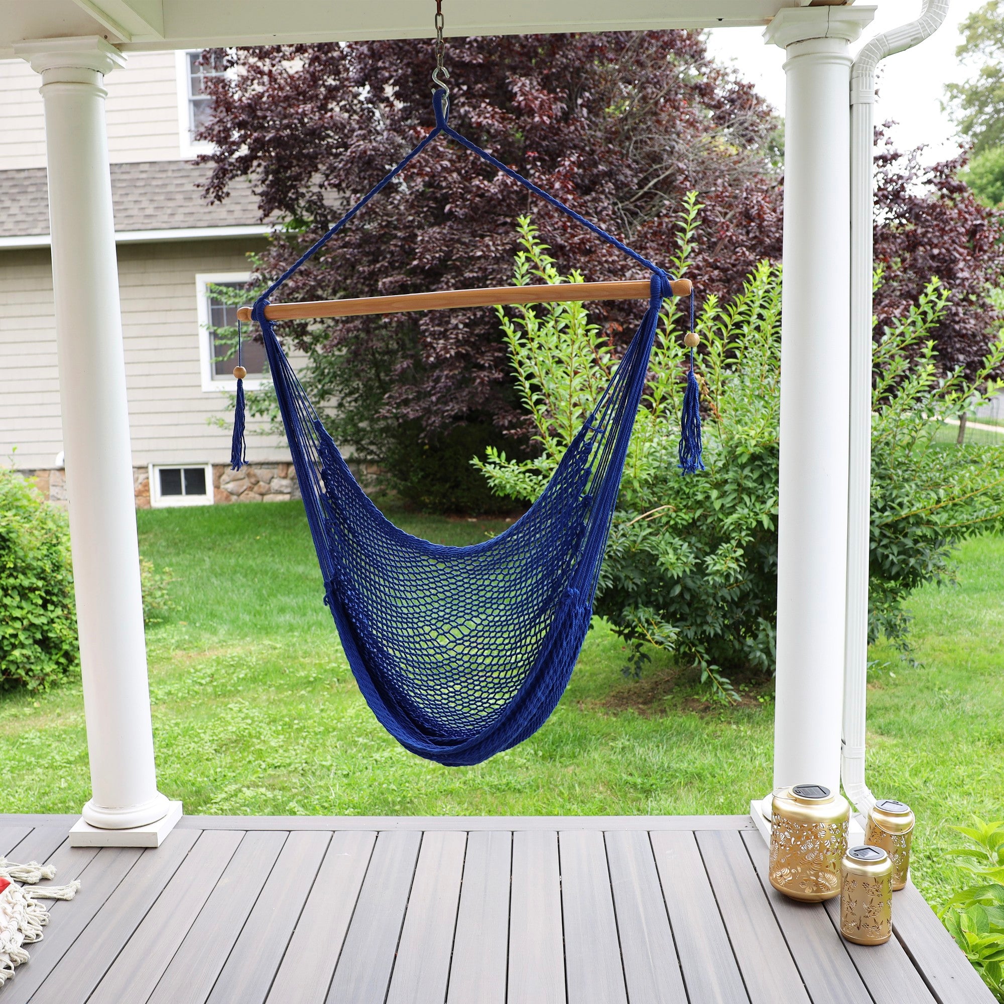 Bliss Hammocks Tahiti Rope Hammock Chair with Spreader Bar and Hardware, Blue - VMInnovations