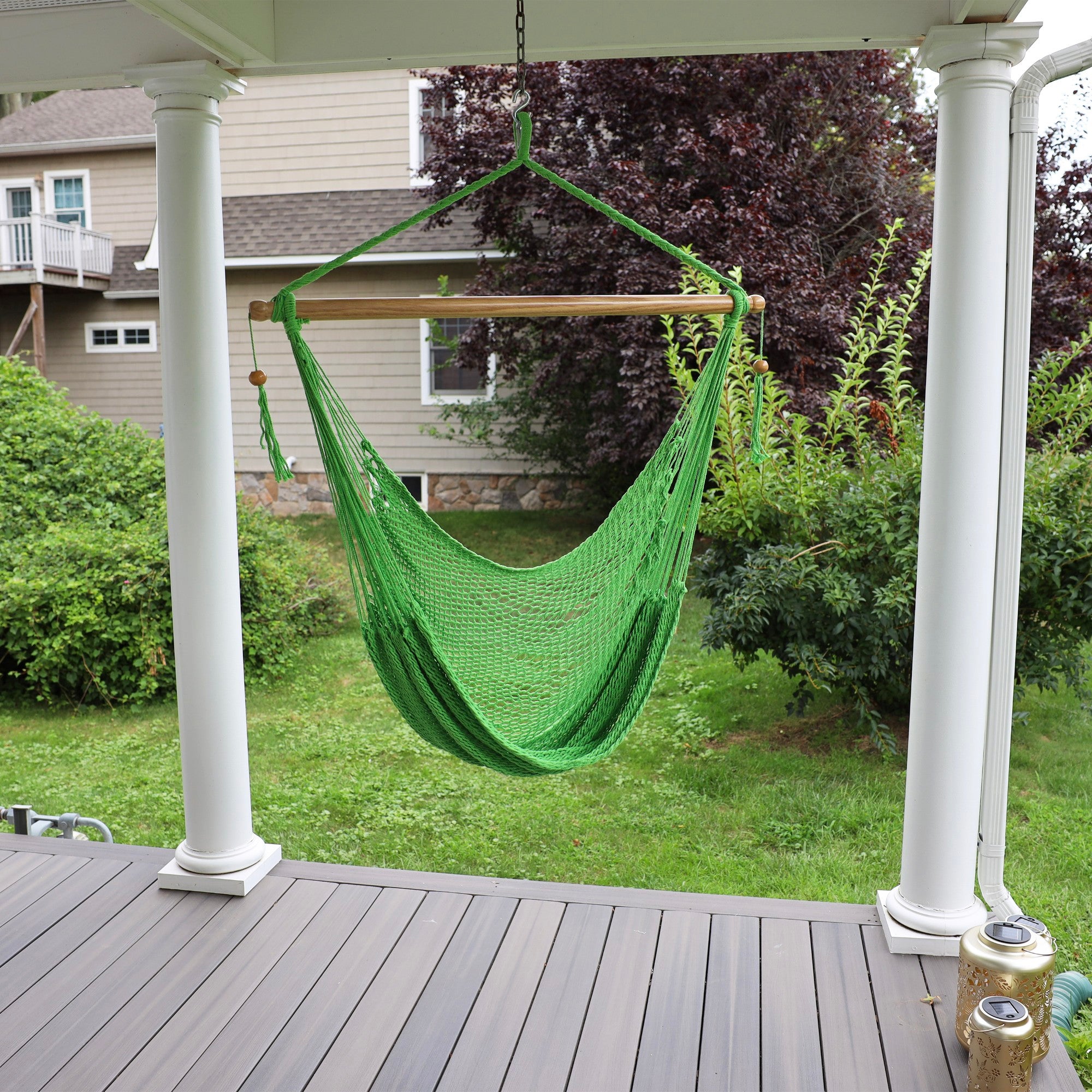 Bliss Hammocks Tahiti Rope Hammock Chair with Spreader Bar and Hardware, Green - VMInnovations