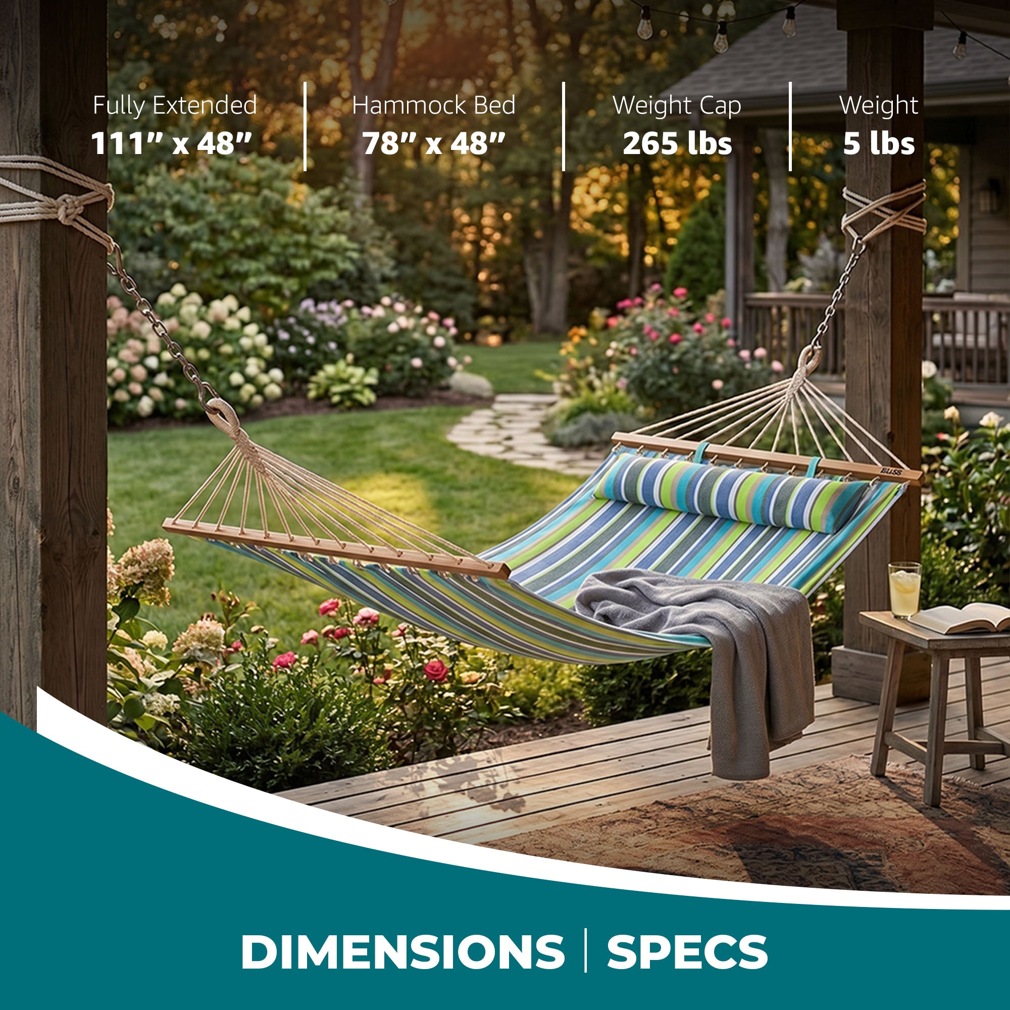Bliss Hammocks Caribbean Hammock with Pillow & Hardware, 48" Wide, (Used) - VMInnovations