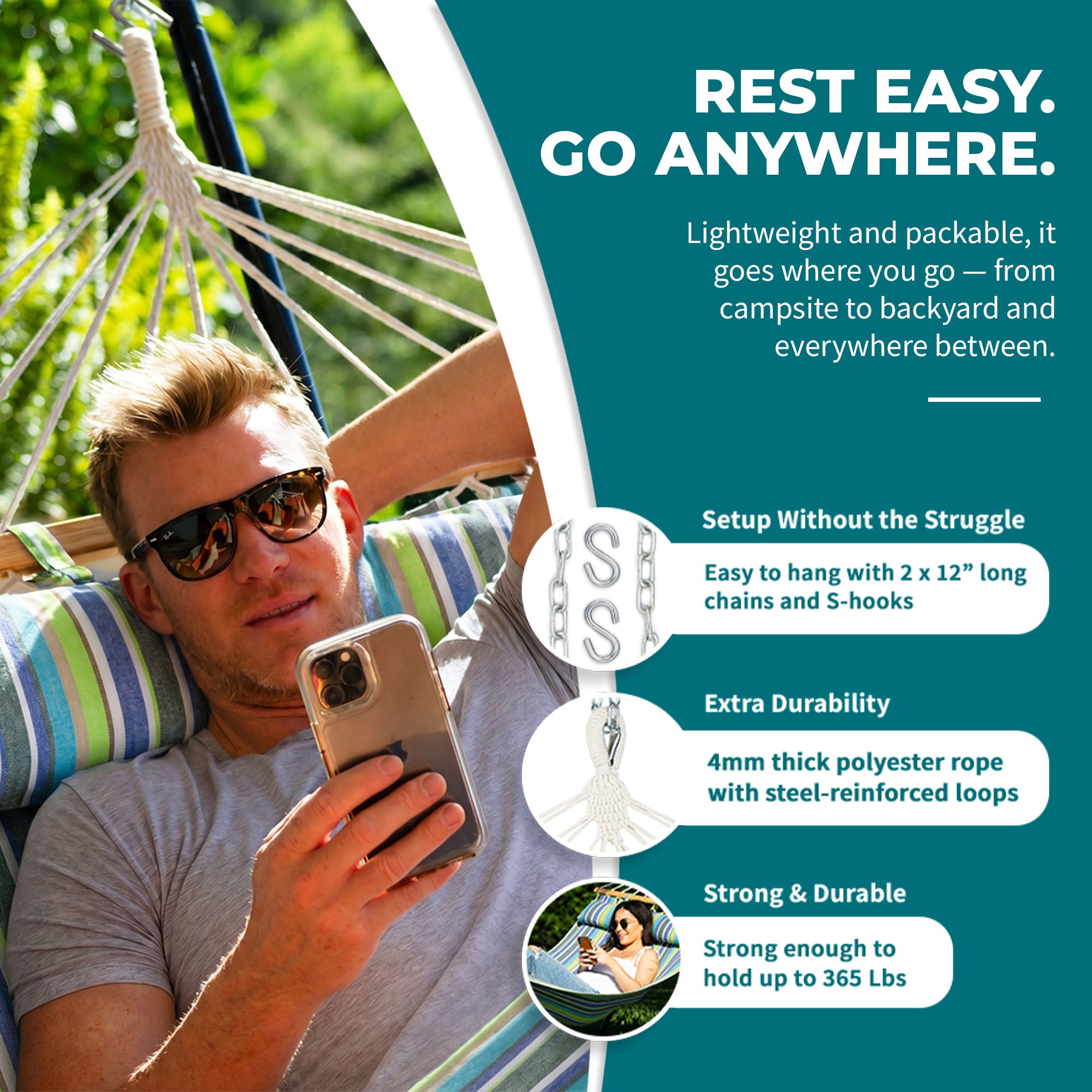 Bliss Hammocks Caribbean Hammock with Pillow & Hardware, 48" Wide, (Used) - VMInnovations